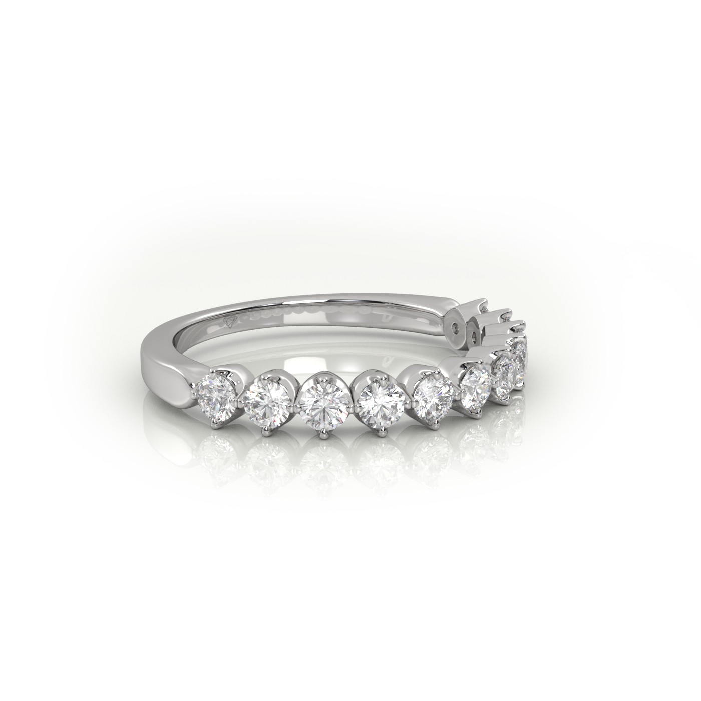 18k white gold  round cut shared prongs set half eternity band Photos & images