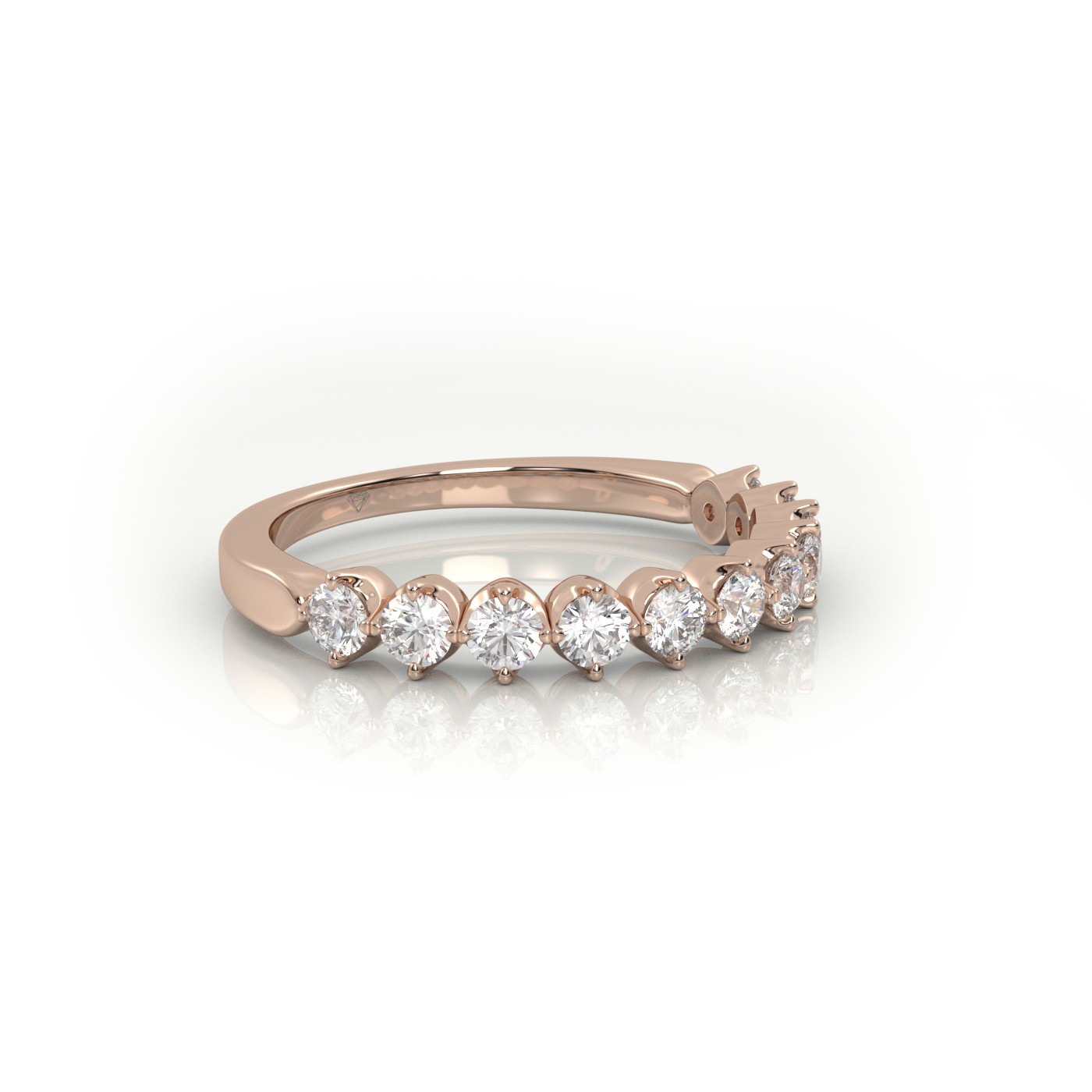 18k rose gold  round cut shared prongs set half eternity band Photos & images