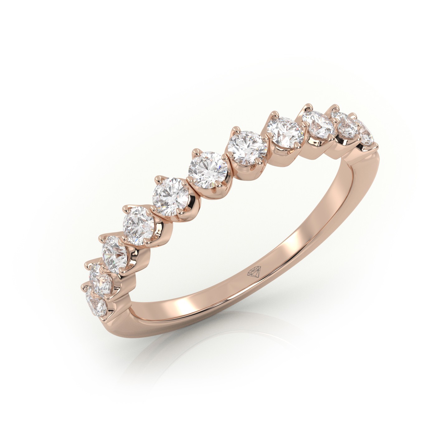 18k rose gold  round cut shared prongs set half eternity band Photos & images