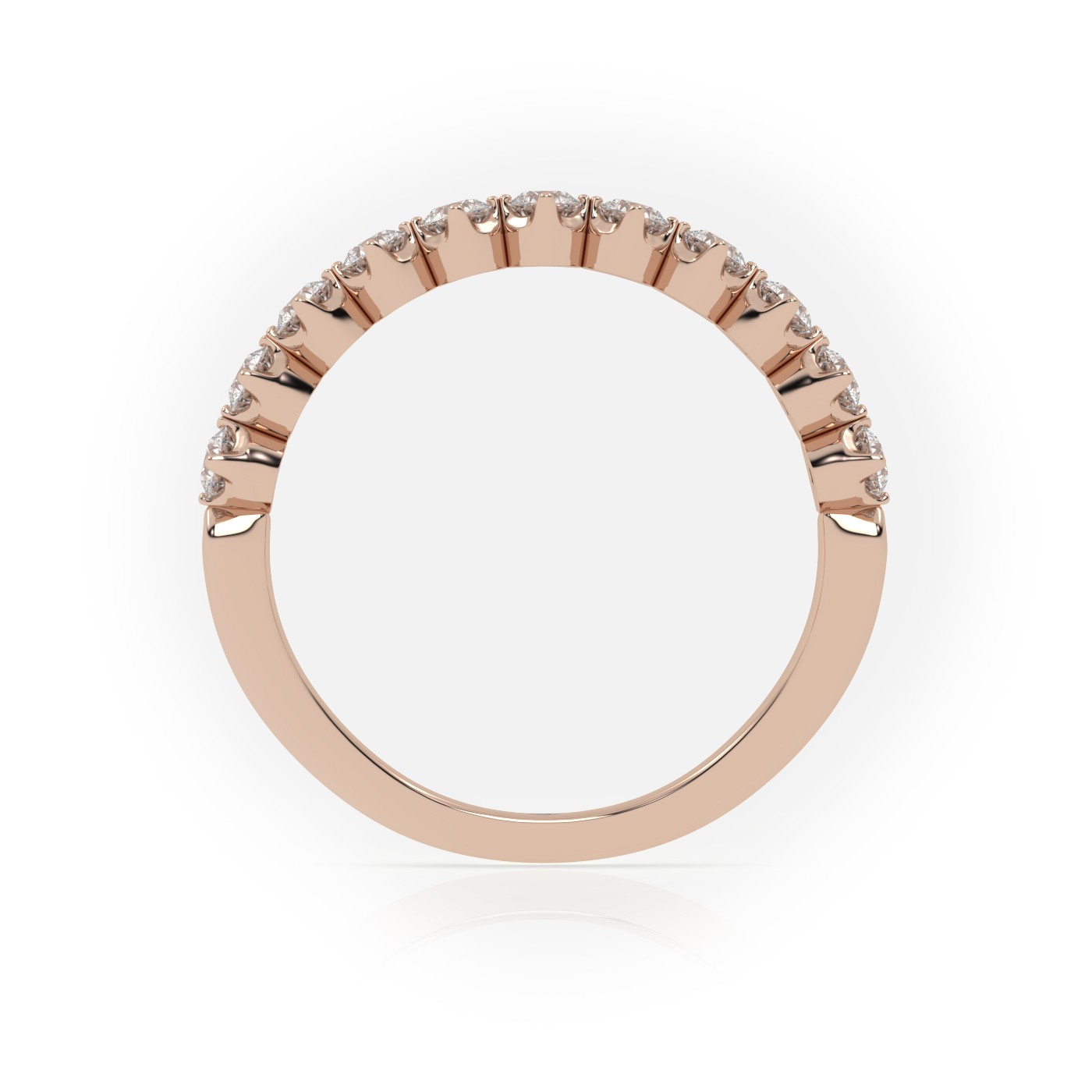 18k rose gold  round cut shared prongs set half eternity band Photos & images