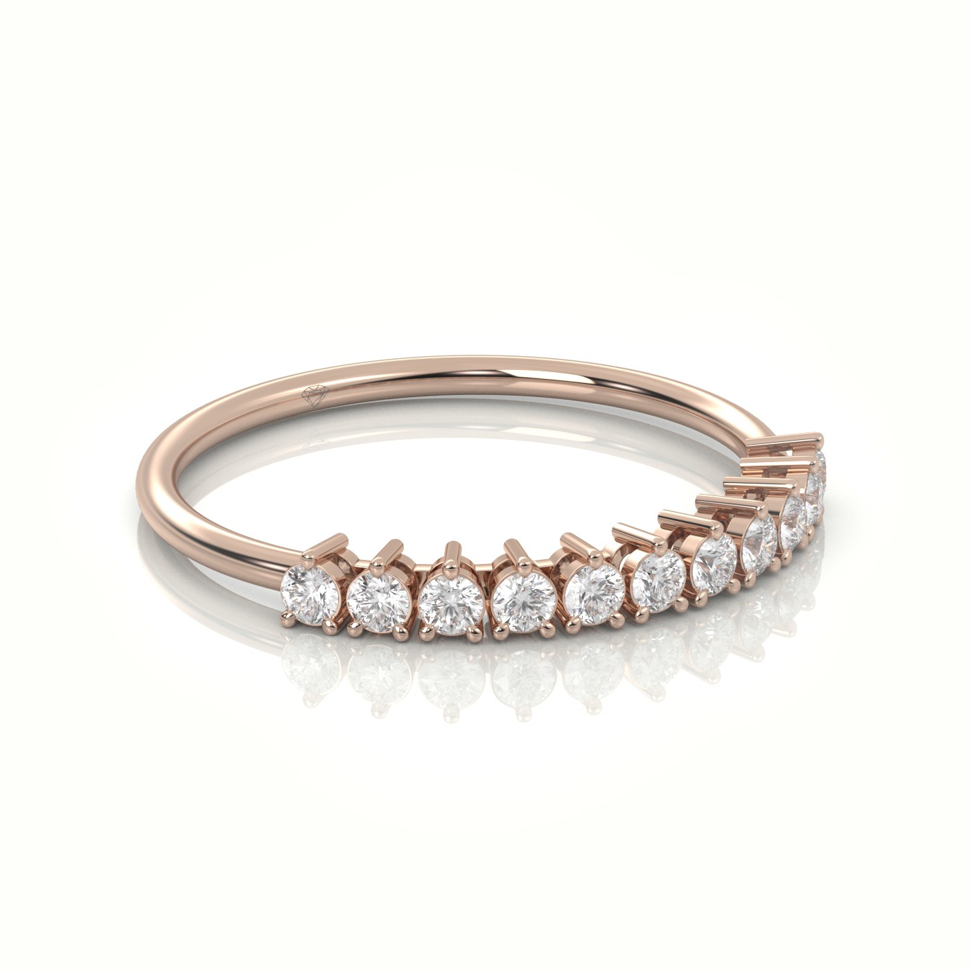 18k rose gold  round cut diamond shared prongs half eternity wedding band Photos & images