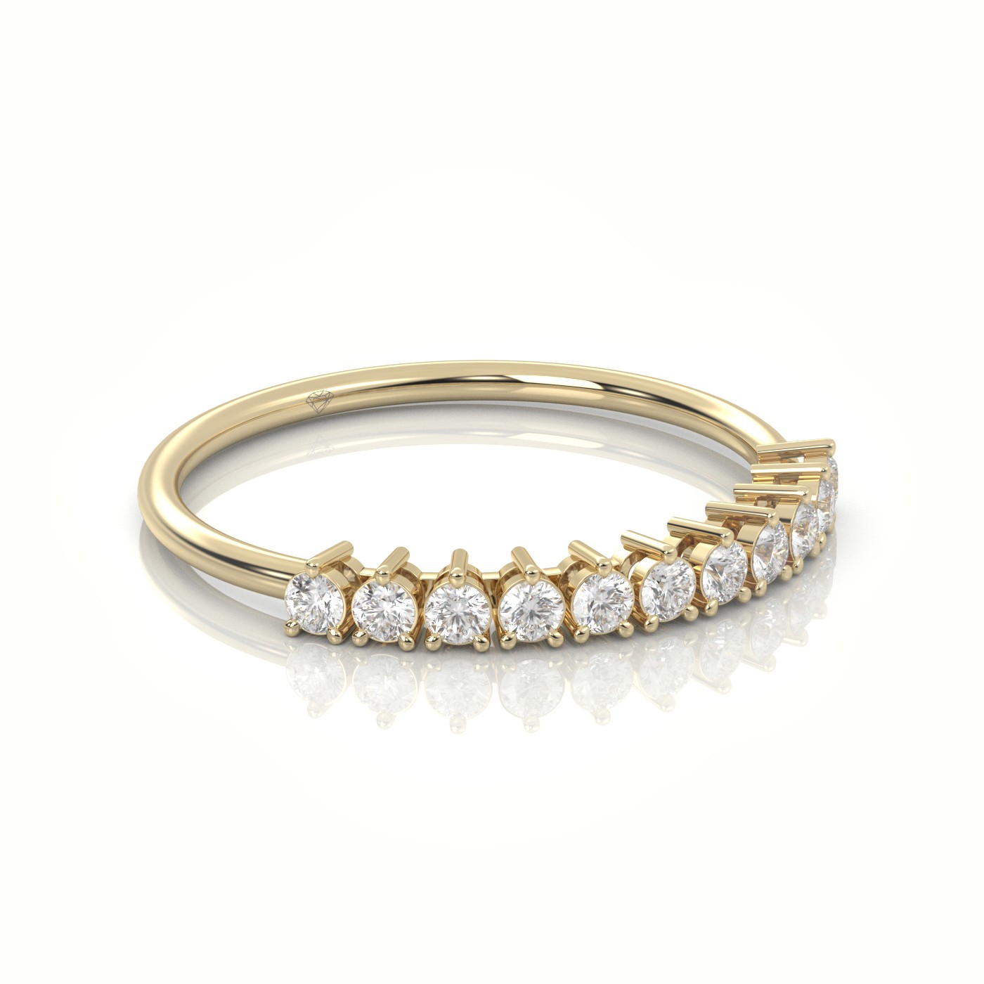 18k yellow gold  round cut diamond shared prongs half eternity wedding band Photos & images