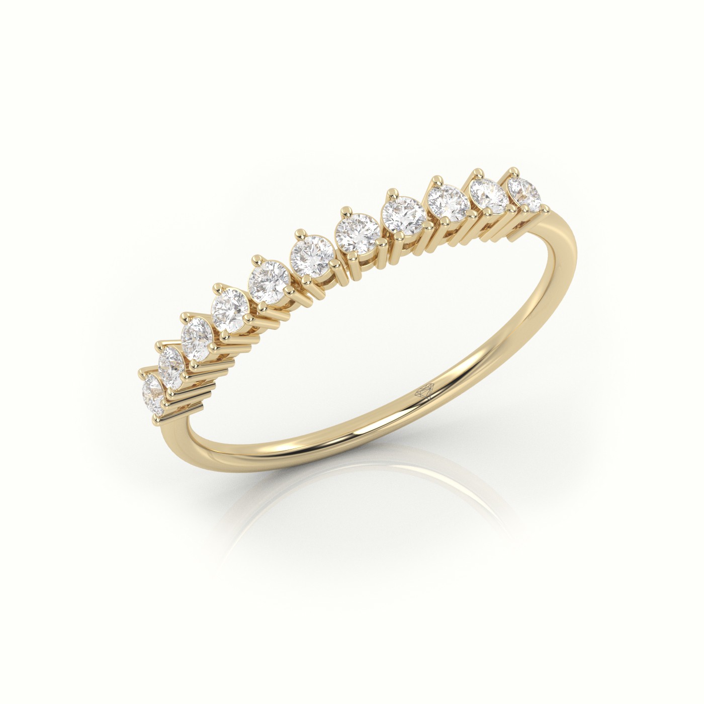 18k yellow gold  round cut diamond shared prongs half eternity wedding band Photos & images