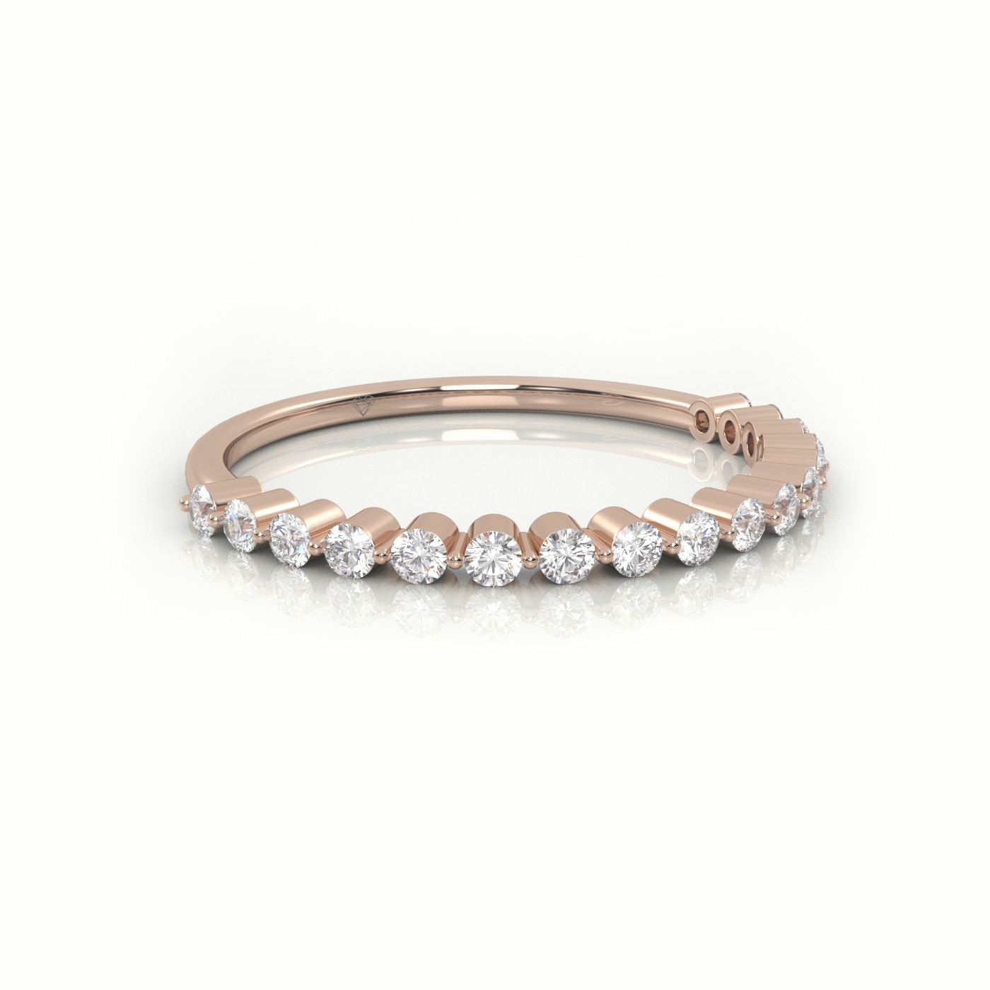 18k rose gold  round cut diamond bar setting half eternity wedding band Photos & images