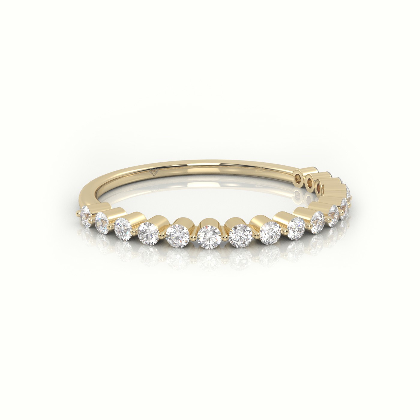 18k yellow gold  round cut diamond bar setting half eternity wedding band Photos & images