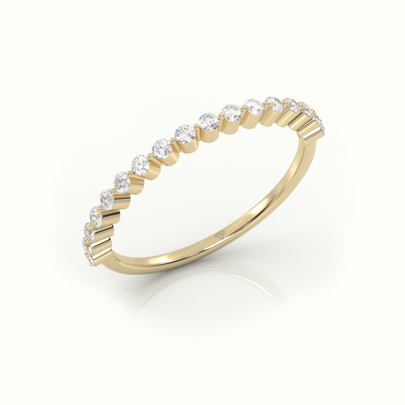 18k yellow gold  round cut diamond bar setting half eternity wedding band Photos & images