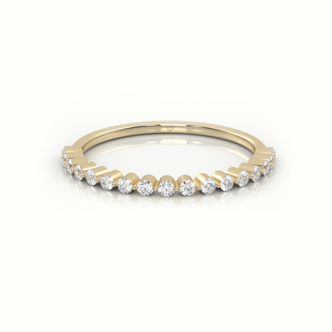 18k yellow gold  round cut diamond bar setting half eternity wedding band