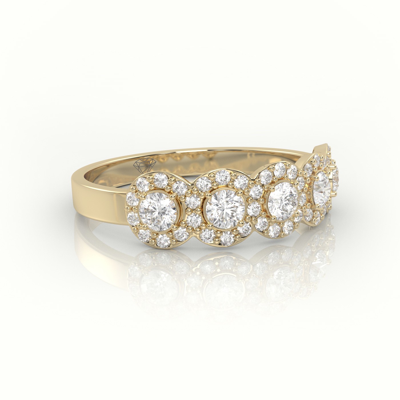 18k yellow gold  round cut diamond halo designer ring Photos & images