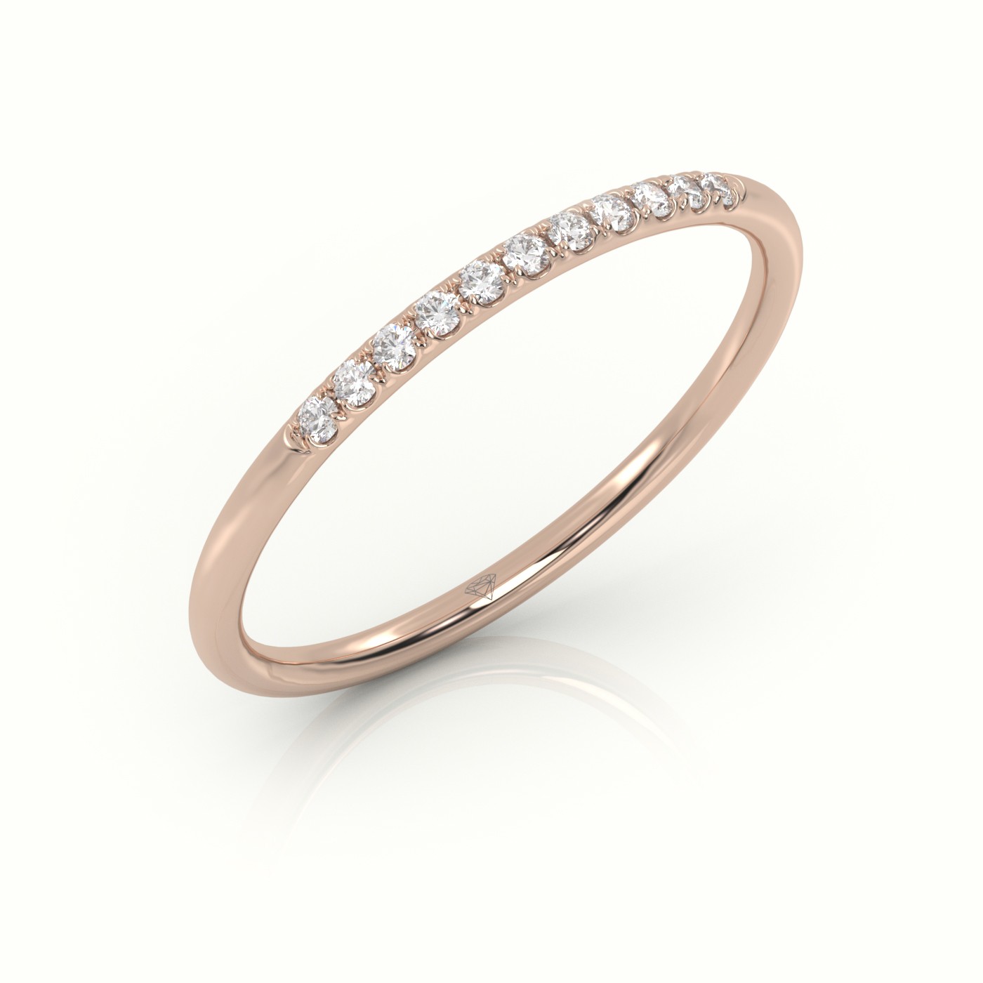 18k rose gold  round cut diamond scallop setting half eternity wedding band Photos & images