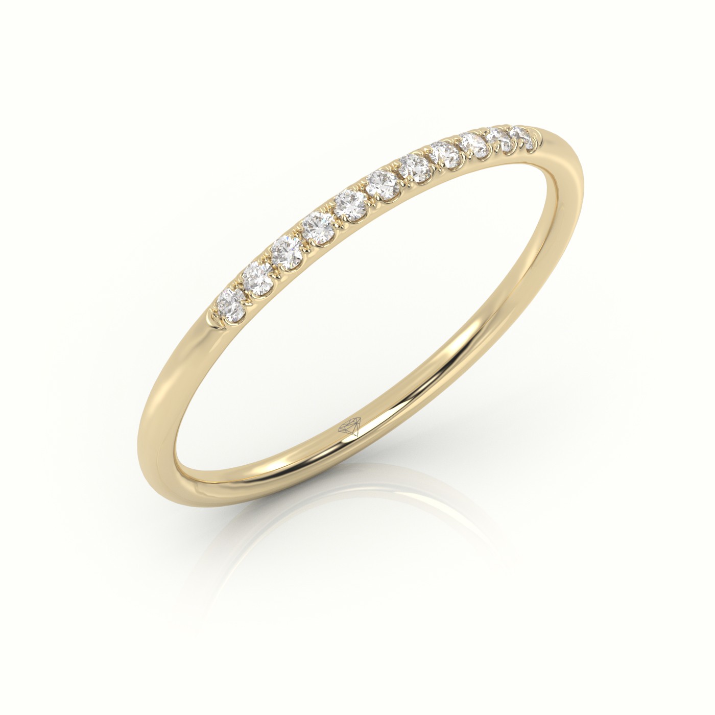 18k yellow gold  round cut diamond scallop setting half eternity wedding band Photos & images