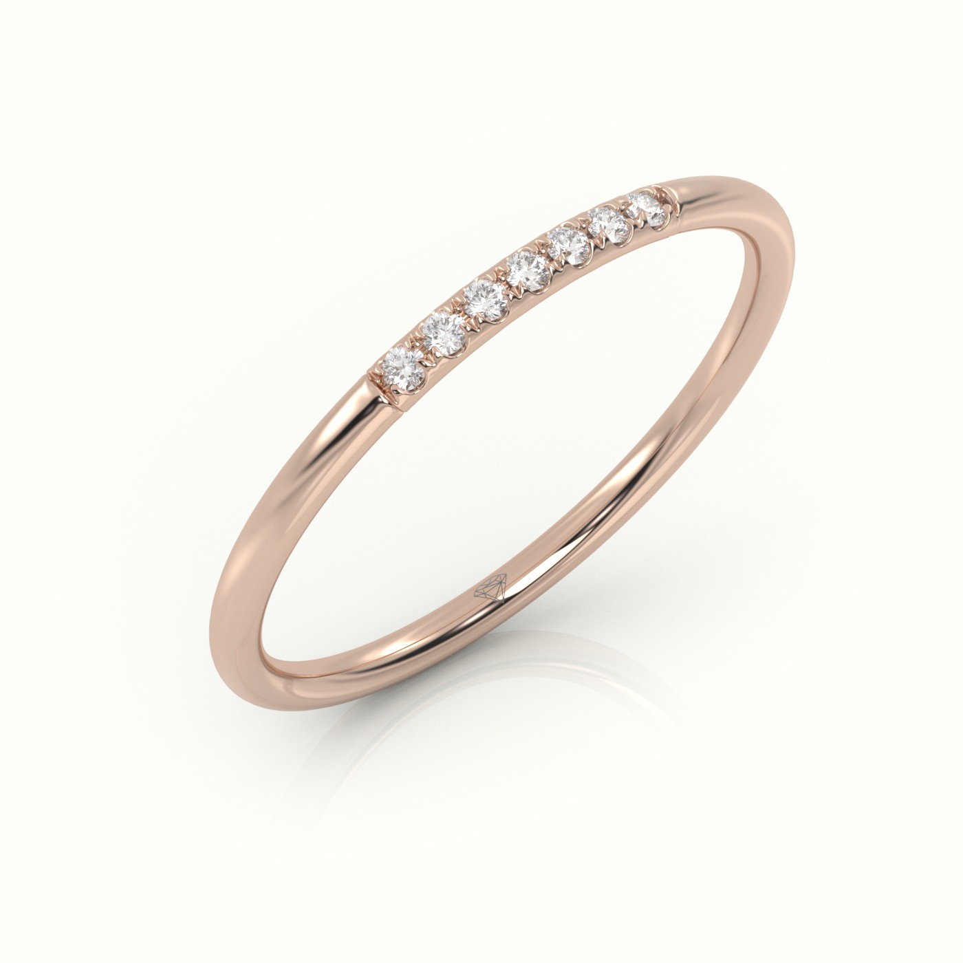 18k rose gold  round cut diamond highly polished half eternity wedding band Photos & images