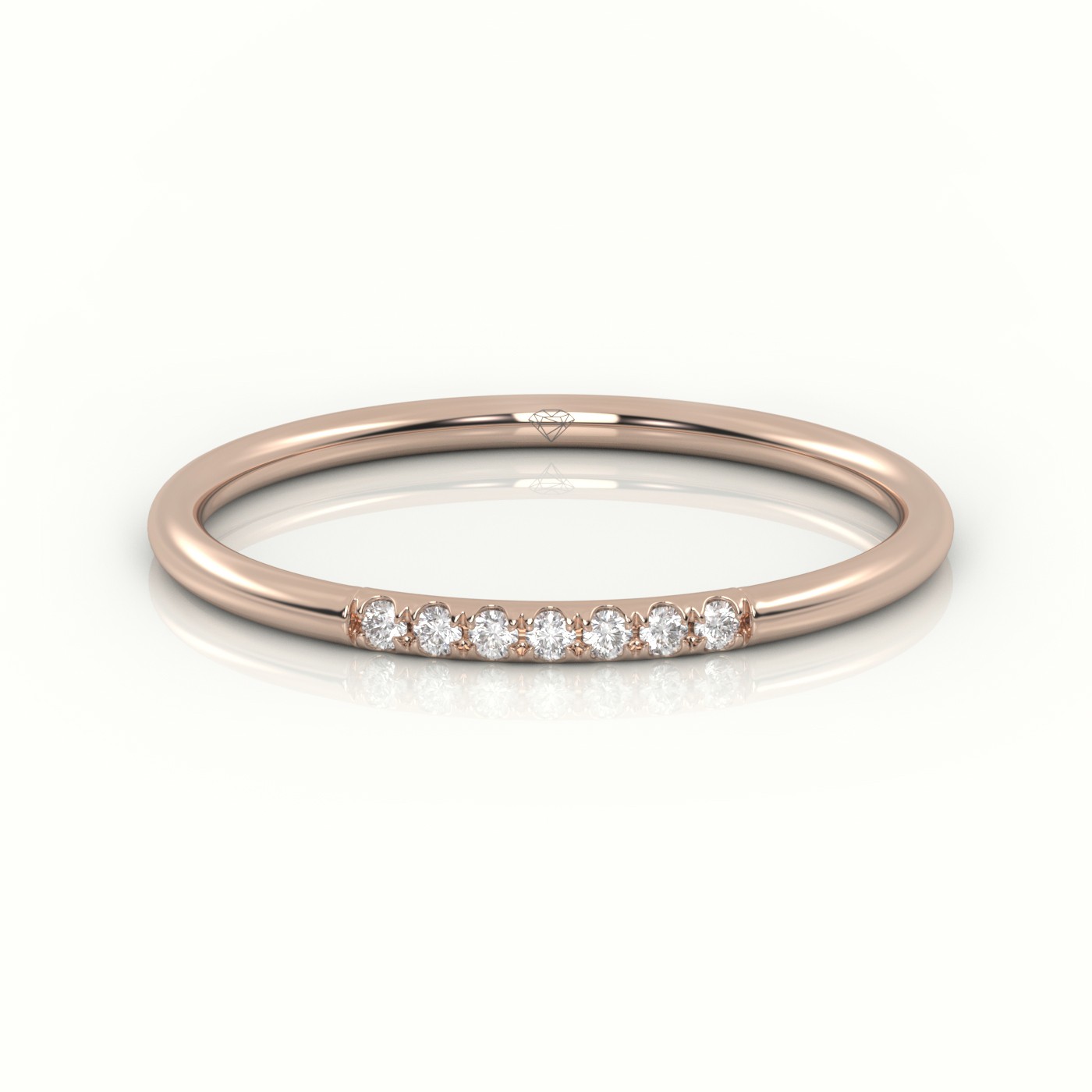 18k rose gold  round cut diamond highly polished half eternity wedding band