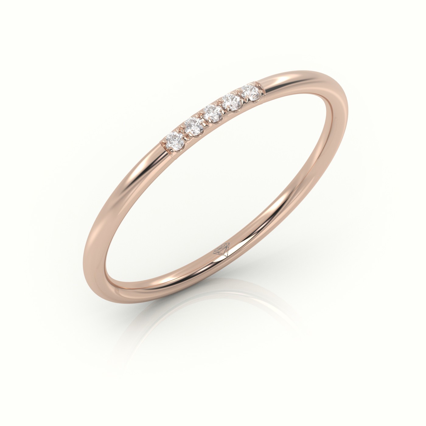 18k rose gold  round cut diamond polished half eternity wedding band Photos & images