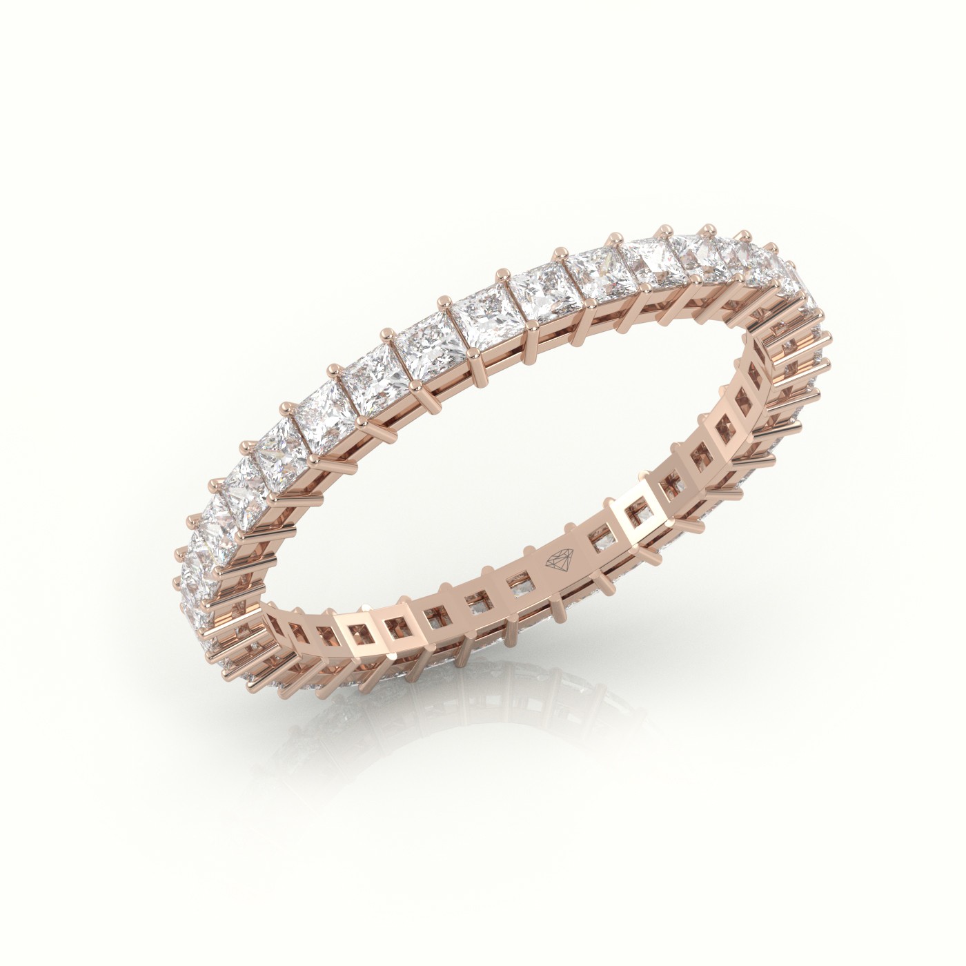 18k rose gold  princess cut diamond bar setting eternity wedding band Photos & images