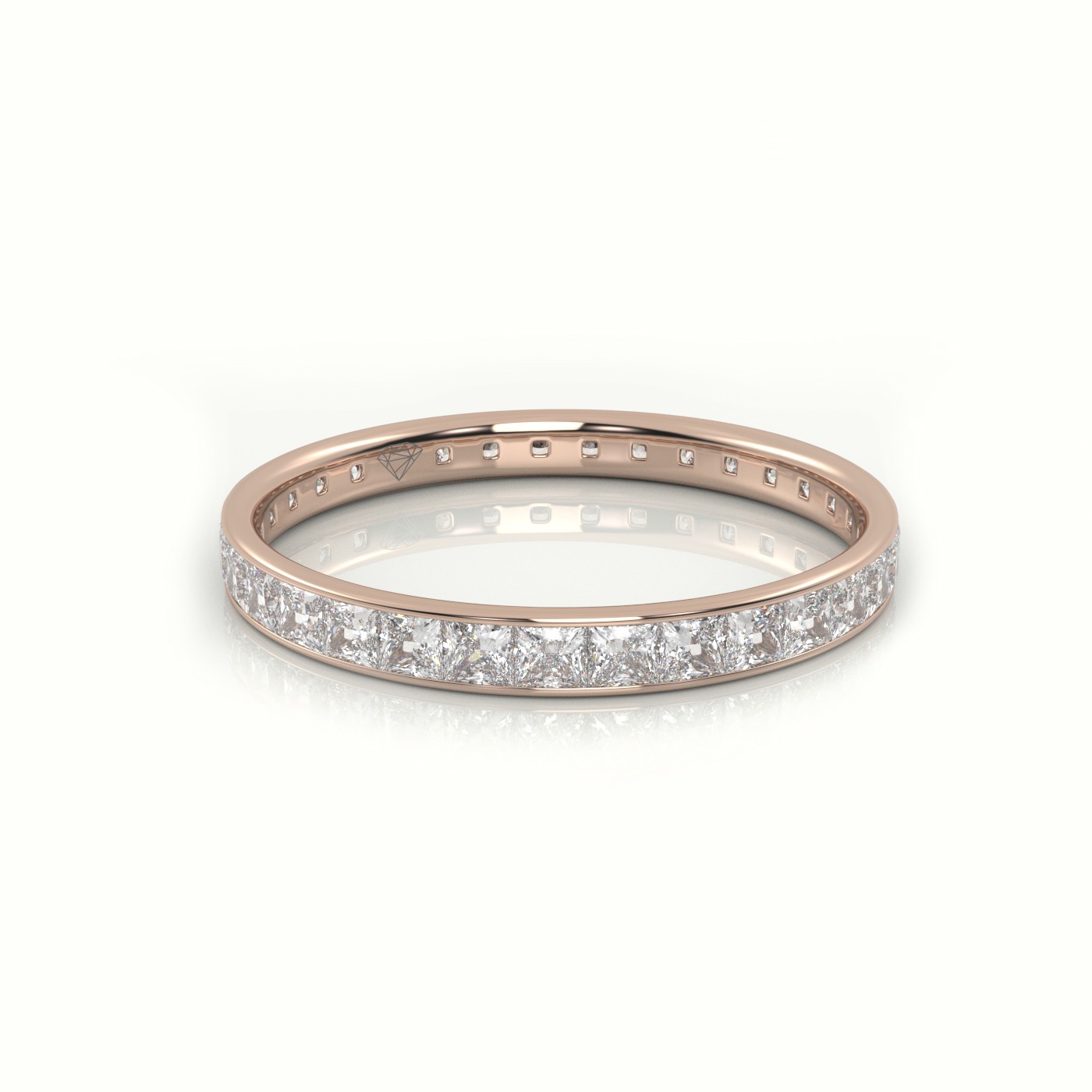 18k rose gold  princess cut diamond channel setting eternity wedding band Photos & images