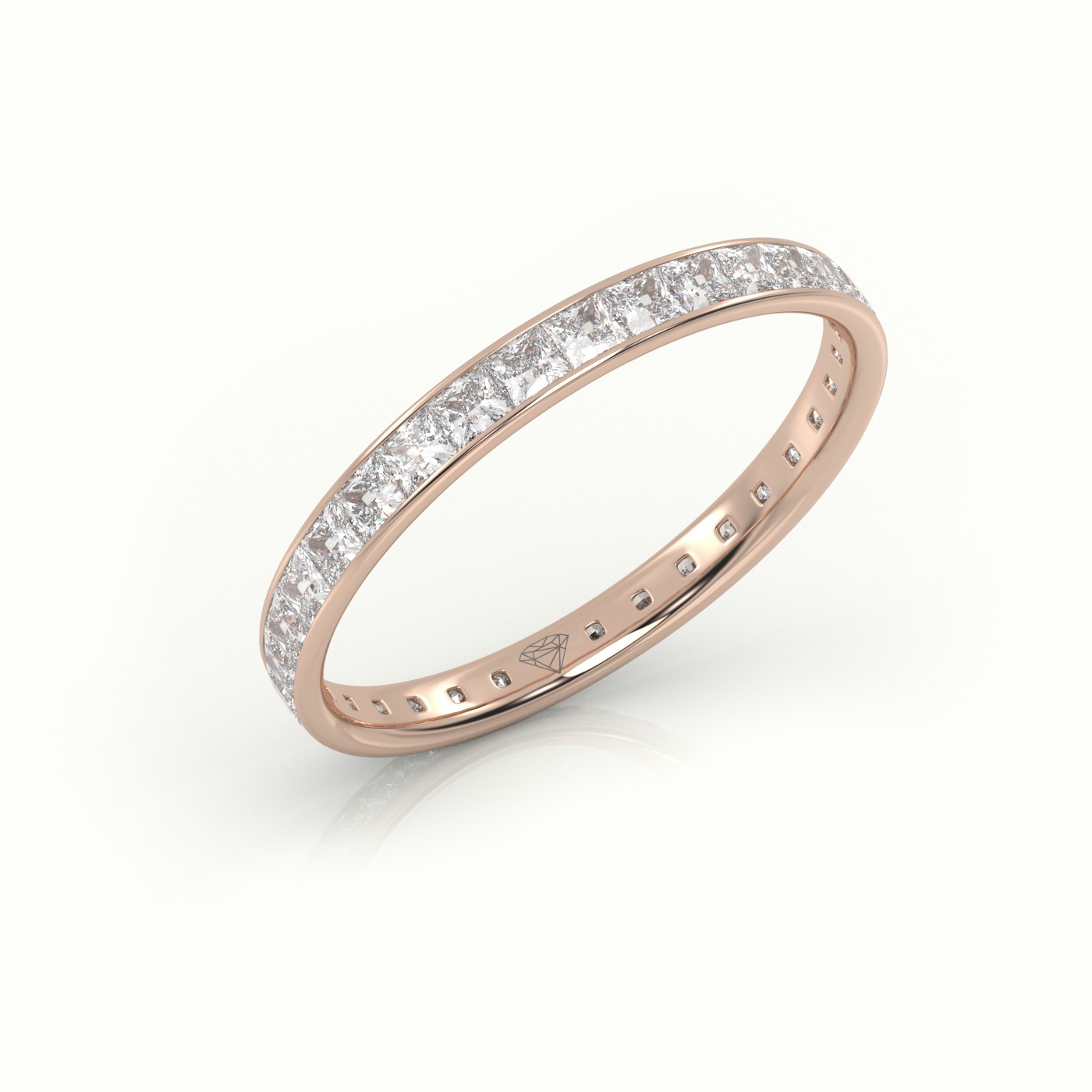 18k rose gold  princess cut diamond channel setting eternity wedding band Photos & images