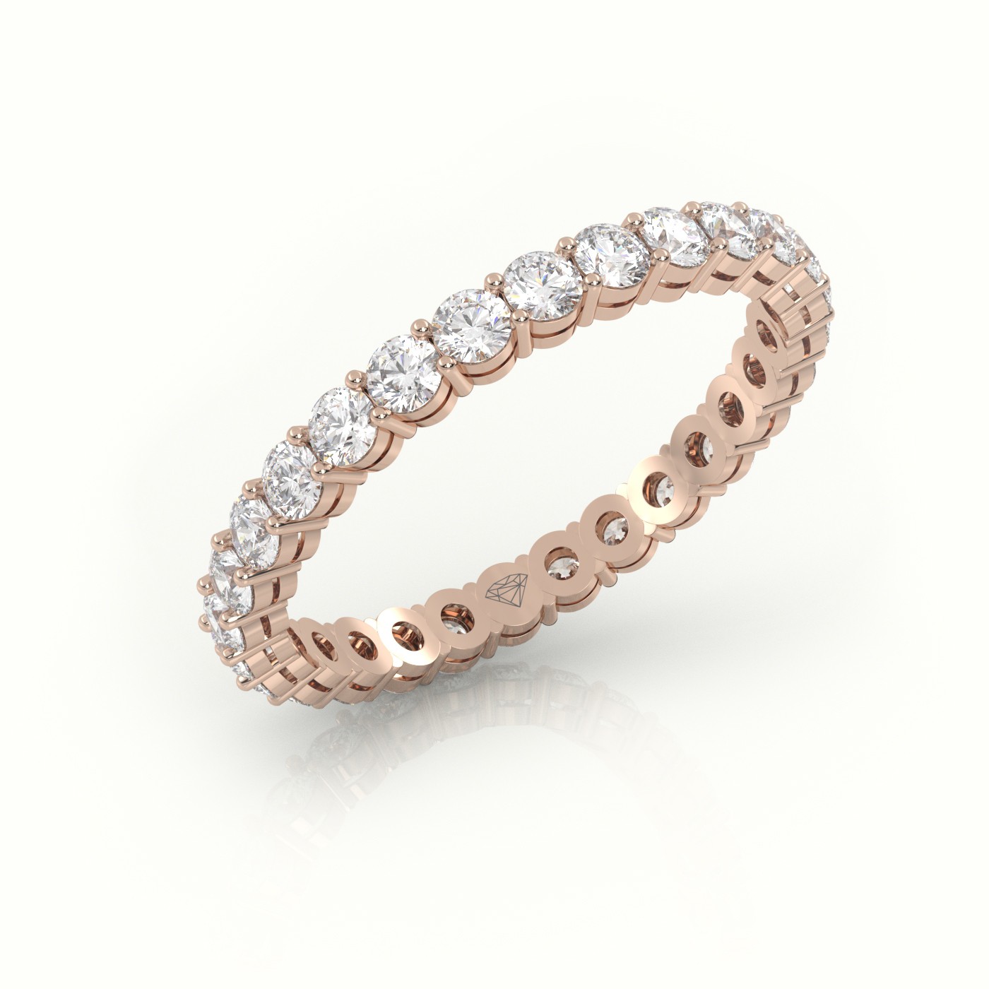 18k rose gold  round cut diamond shared prongs eternity wedding band Photos & images