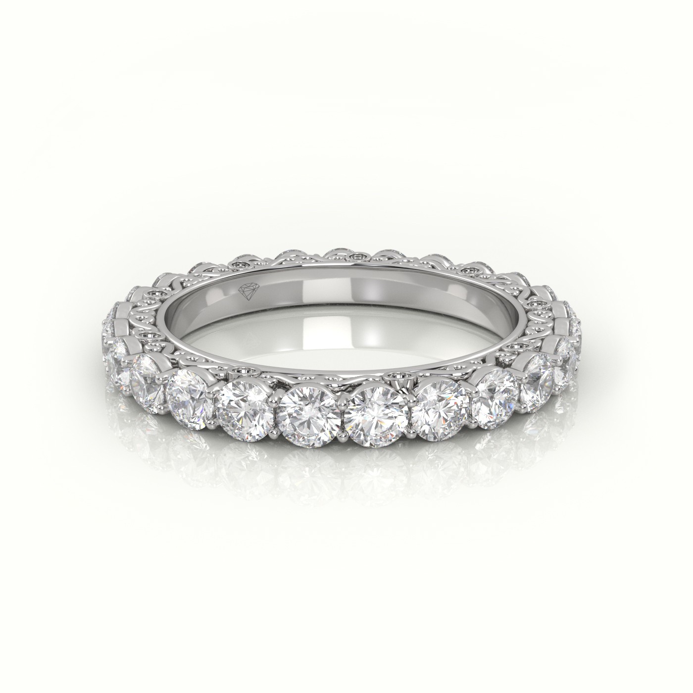 18k white gold  round cut diamond low dome basket eternity wedding band Photos & images