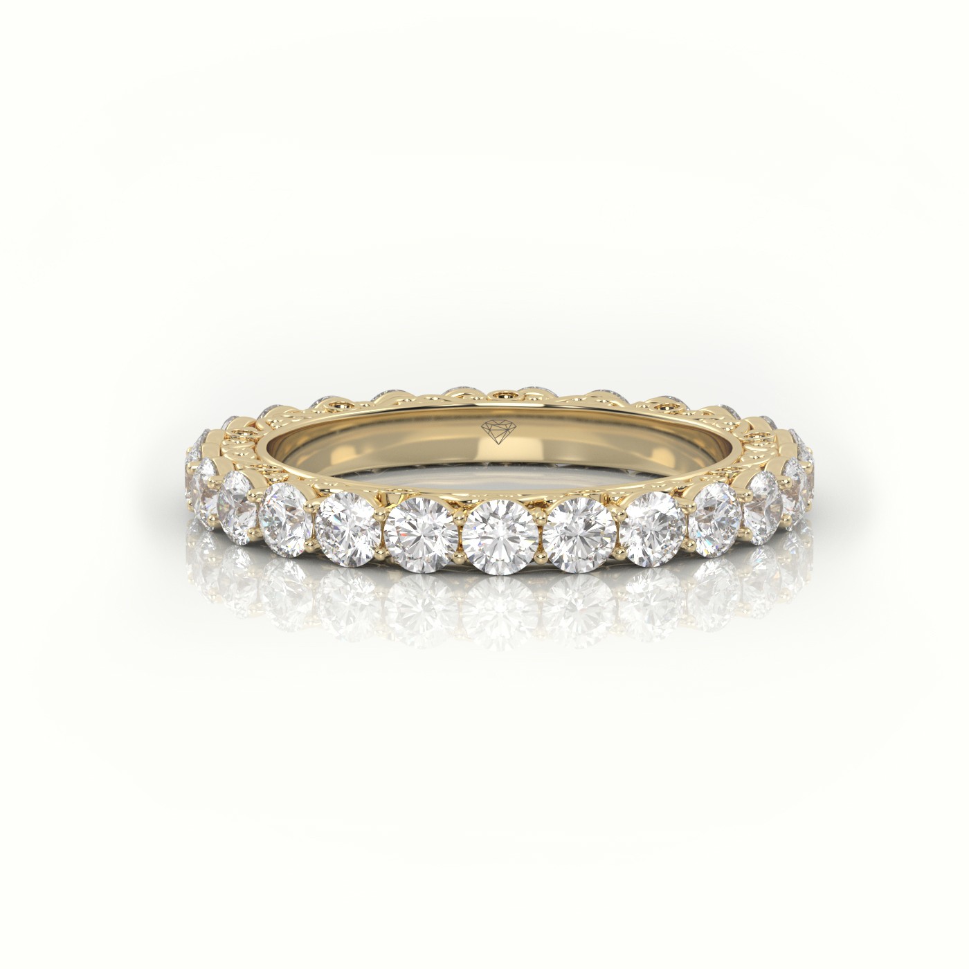 18k yellow gold  round cut diamond low dome basket eternity wedding band