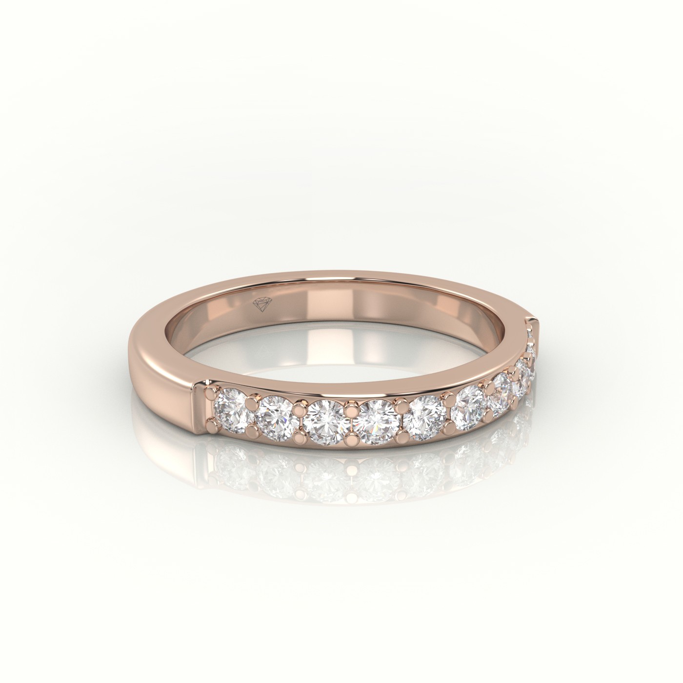 18k rose gold  round diamonds shared prongs half eternity wedding band Photos & images