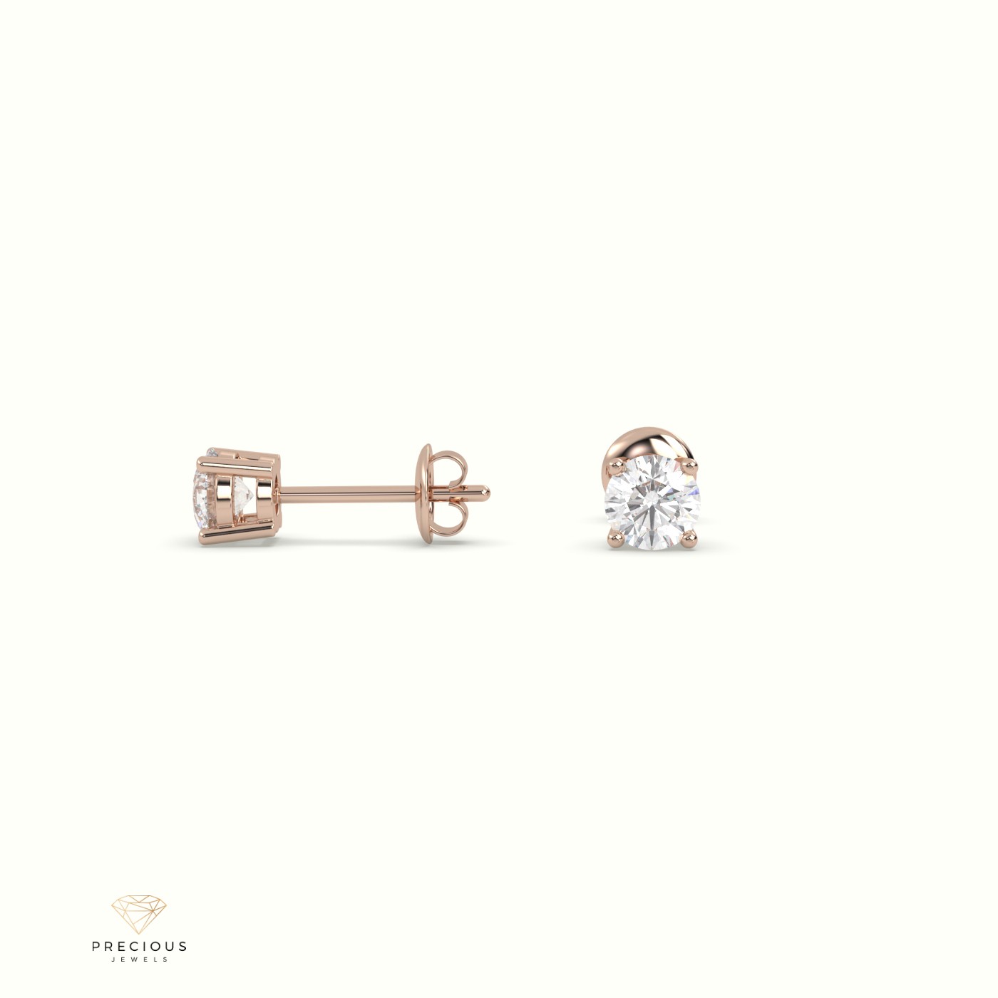 18k rose gold  4 prongs classic round diamond earring studs Photos & images