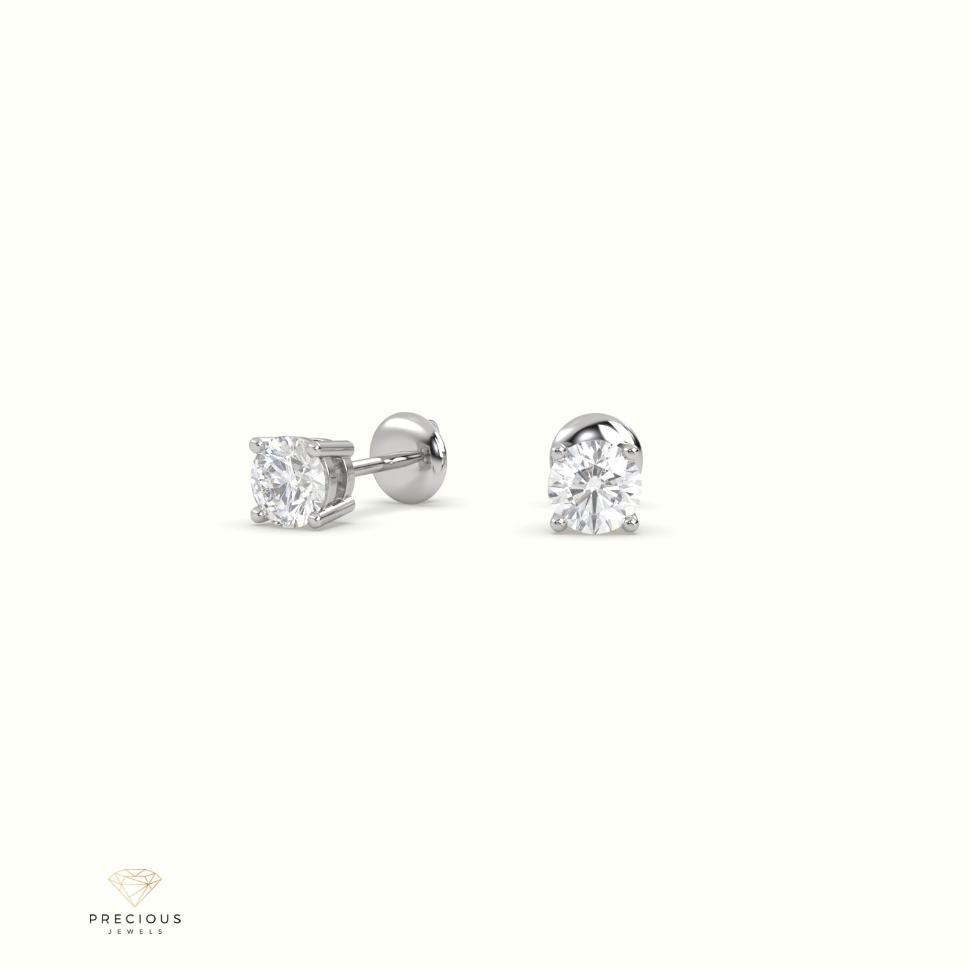 18k white gold  4 prongs classic round diamond earring studs