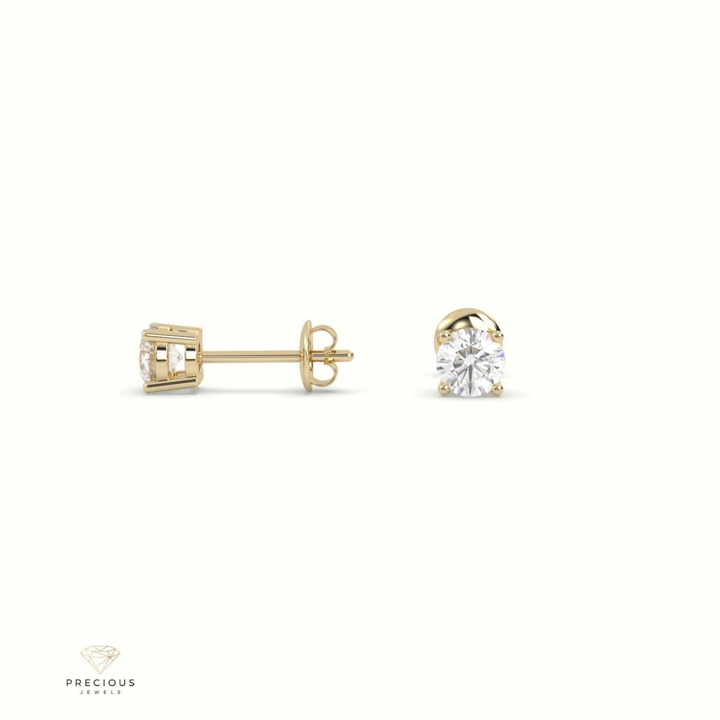 18k yellow gold  4 prongs classic round diamond earring studs Photos & images