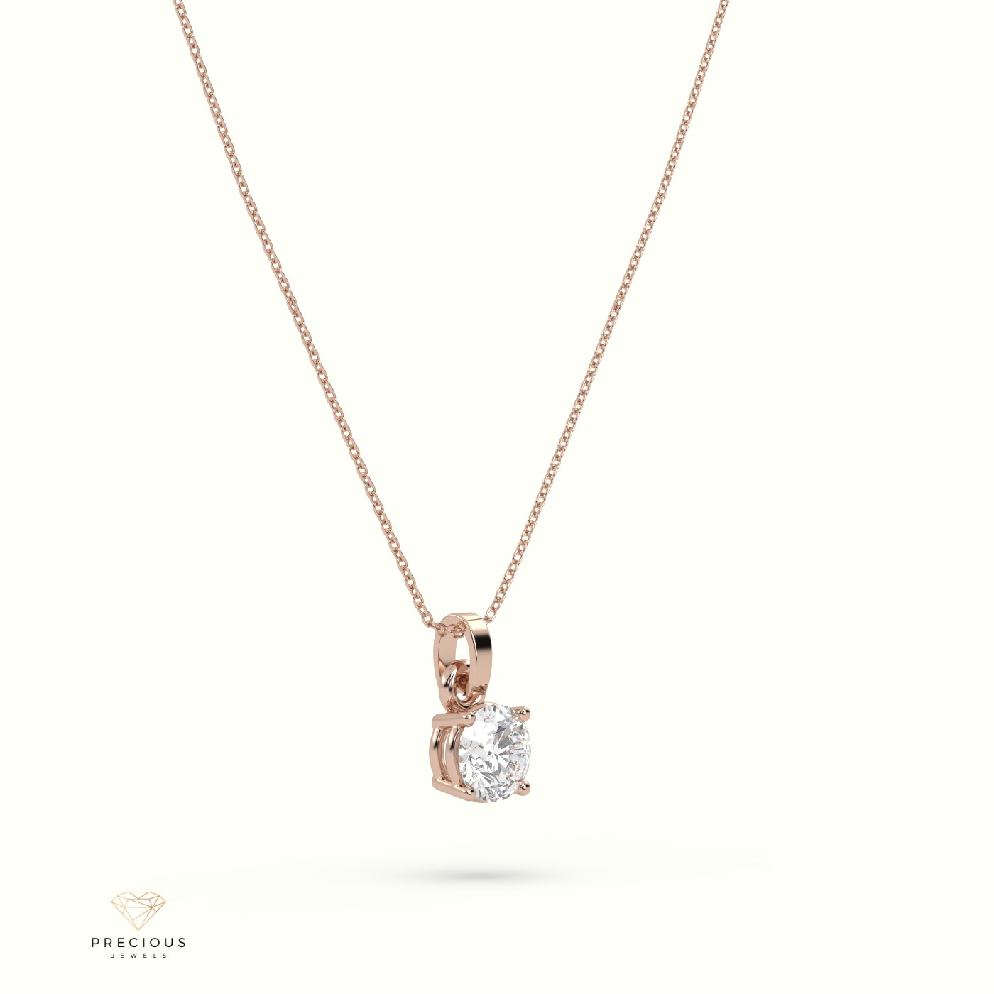 18k rose gold  diamond solitaire pendant 1.50 carat 4 round shaped prongs Photos & images