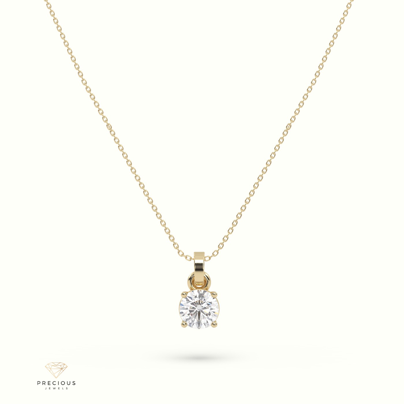 18k yellow gold  diamond solitaire pendant 1.50 carat 4 round shaped prongs Photos & images