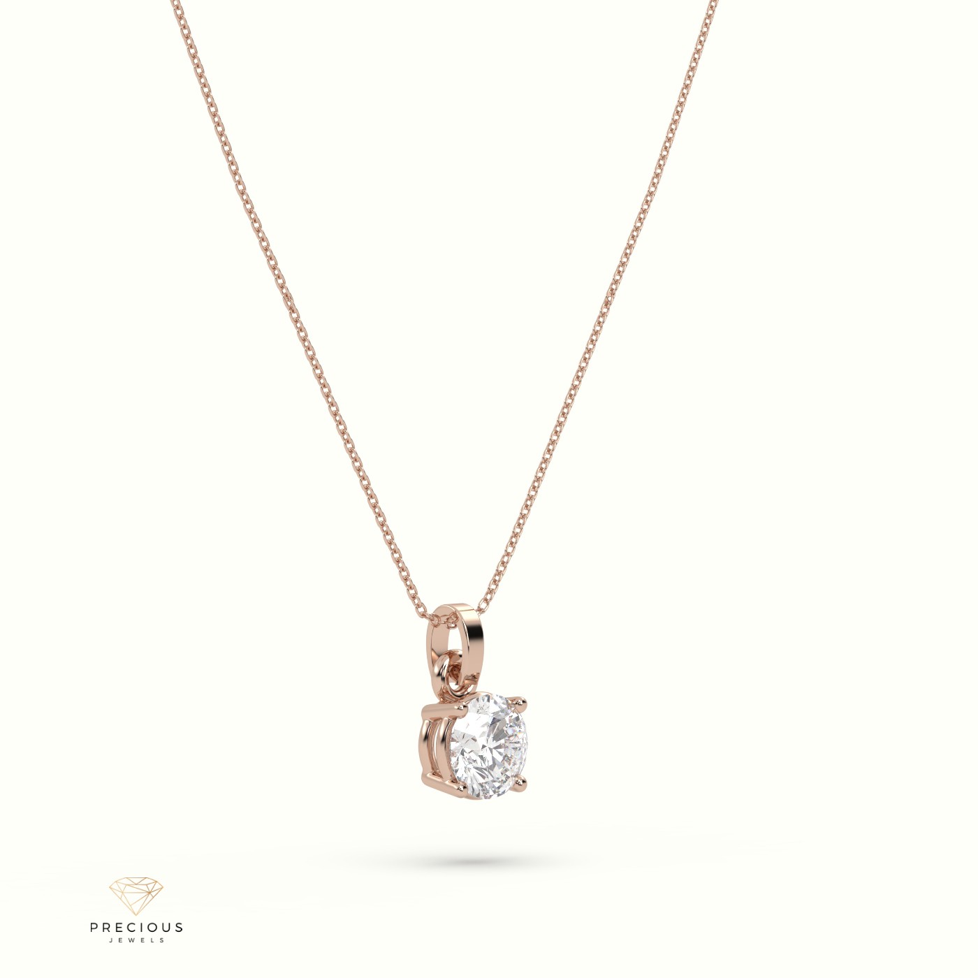 18k rose gold  diamond solitaire pendant 1.50 carat 4 round shaped prongs Photos & images