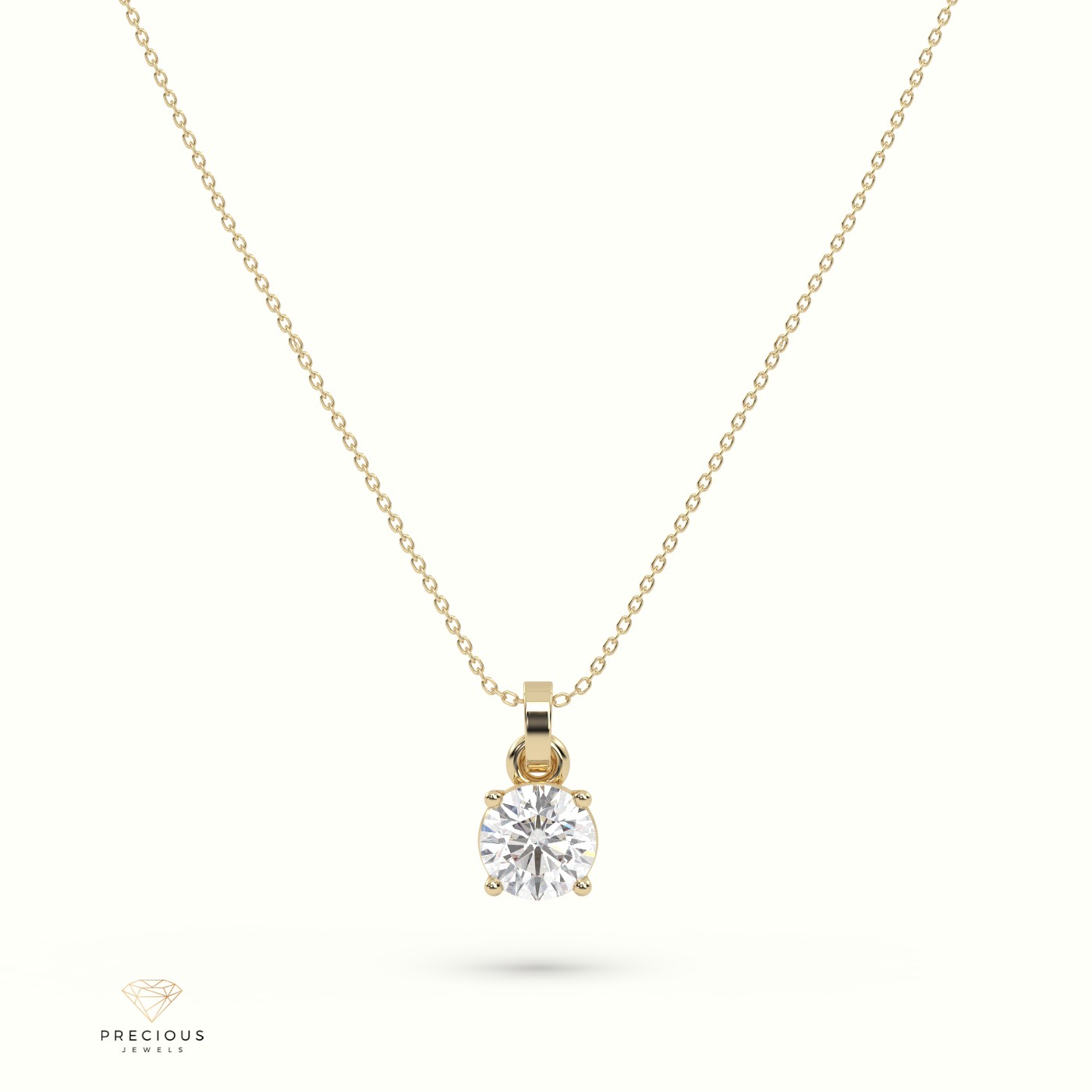 18k yellow gold  diamond solitair pendant 1.50 carat 4 round shaped prongs