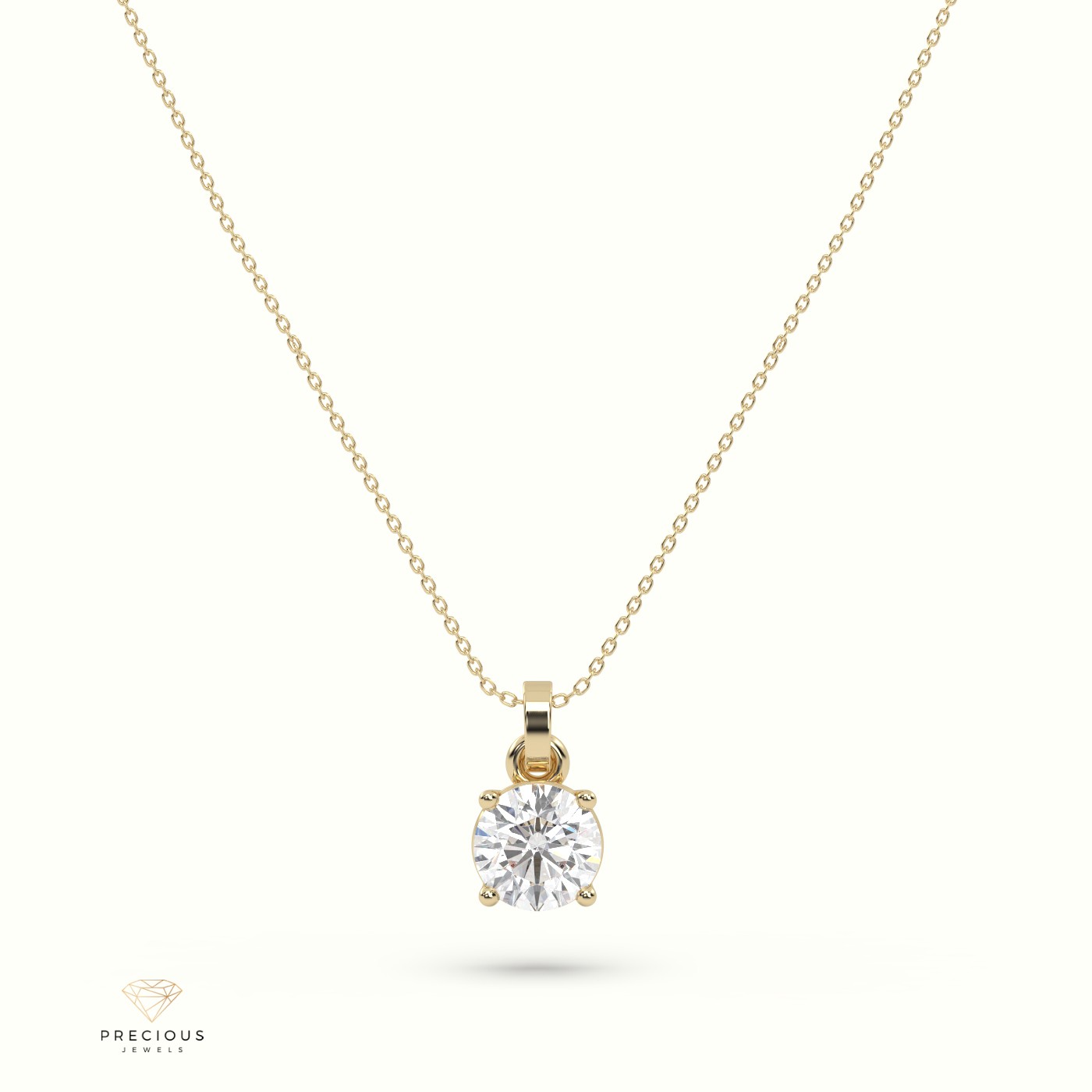 18k yellow gold  diamond solitair pendant 1.50 carat 4 round shaped prongs