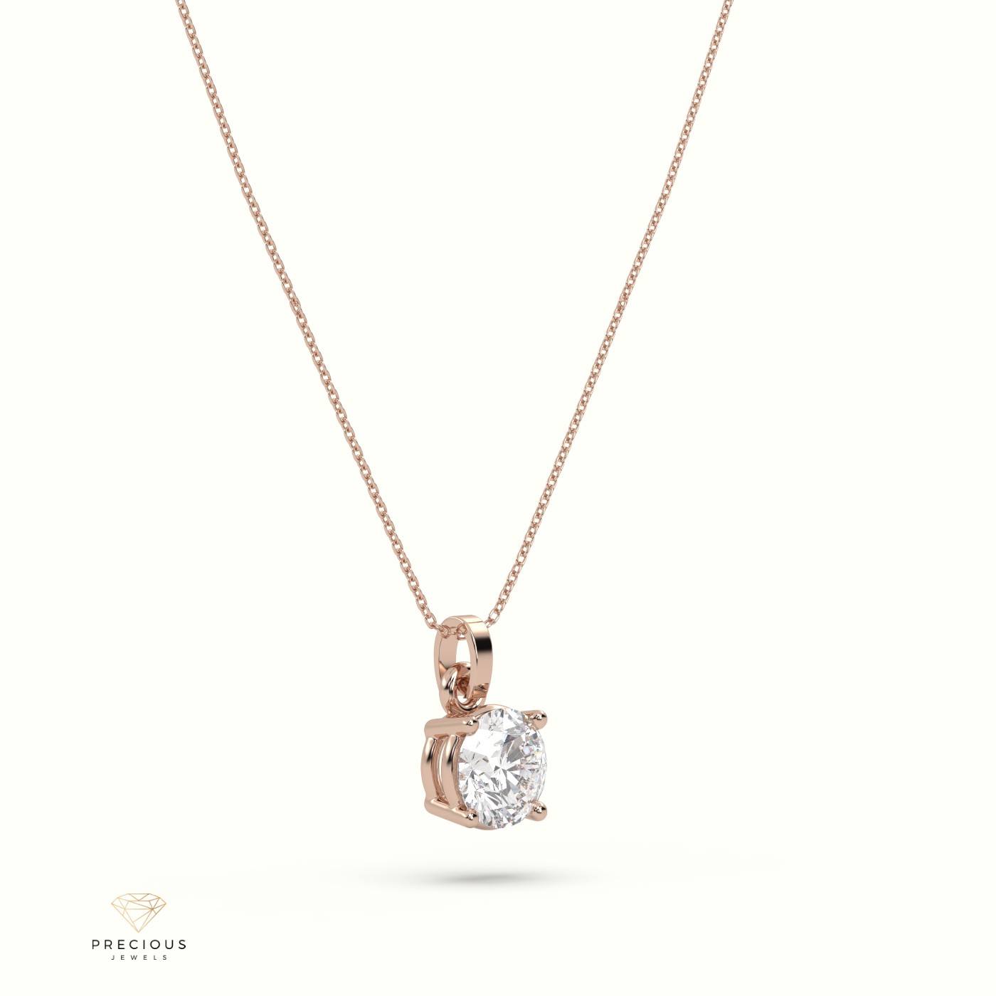 18k rose gold  diamond solitair pendant 1.50 carat 4 round shaped prongs Photos & images