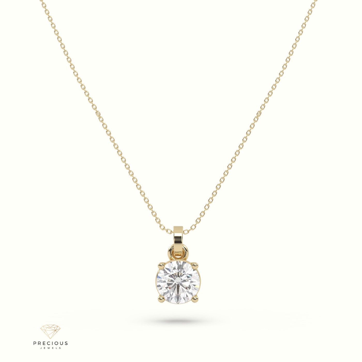 18k yellow gold  diamond solitair pendant 1.50 carat 4 round shaped prongs