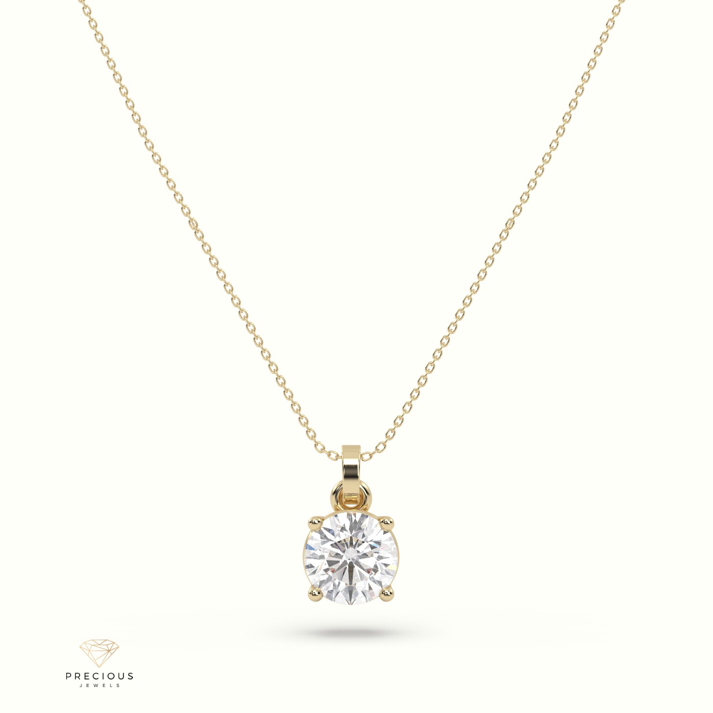 18k yellow gold diamond solitair pendant 0.70 carat 4 round shaped prongs