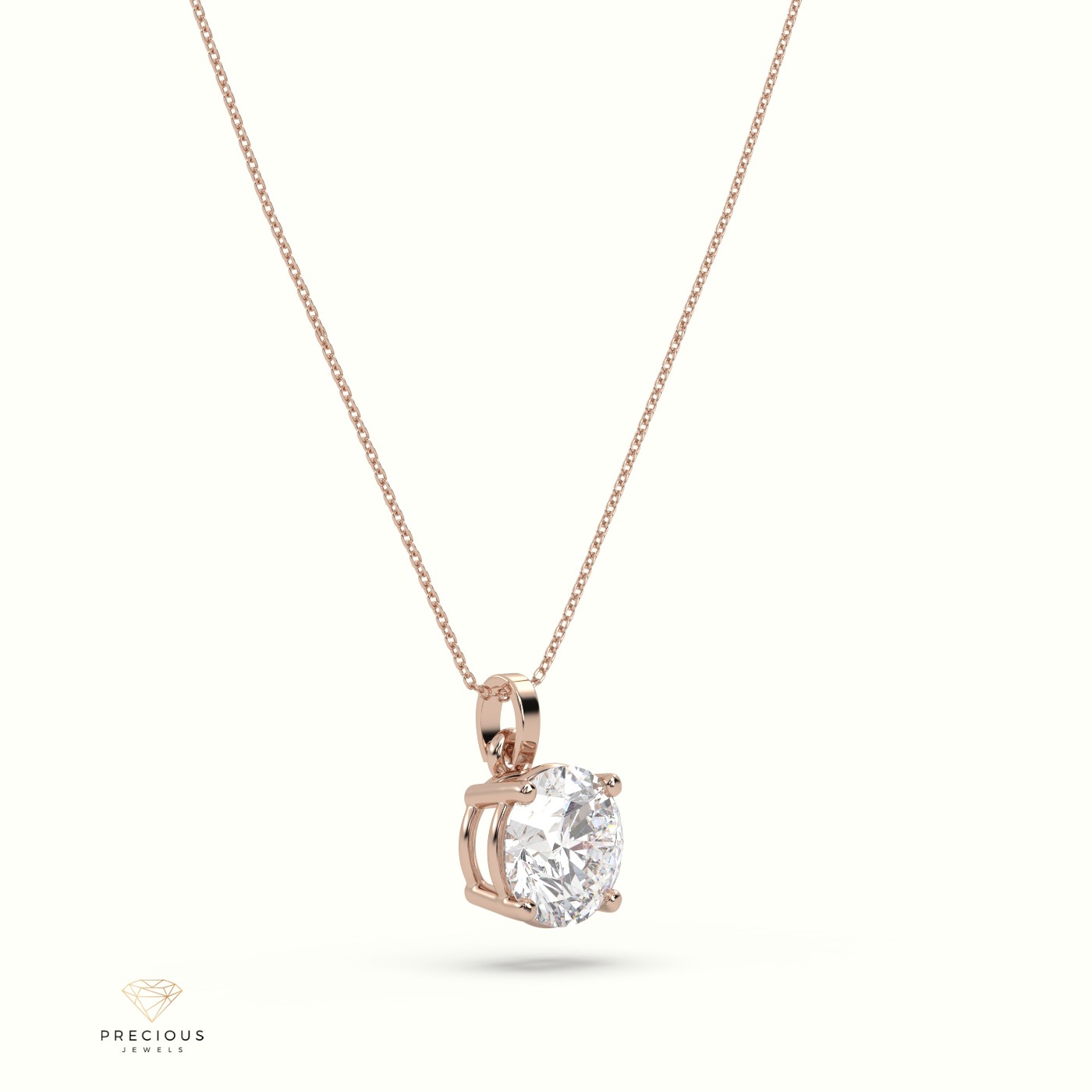 18k rose gold  diamond solitair pendant 1.50 carat 4 round shaped prongs Photos & images