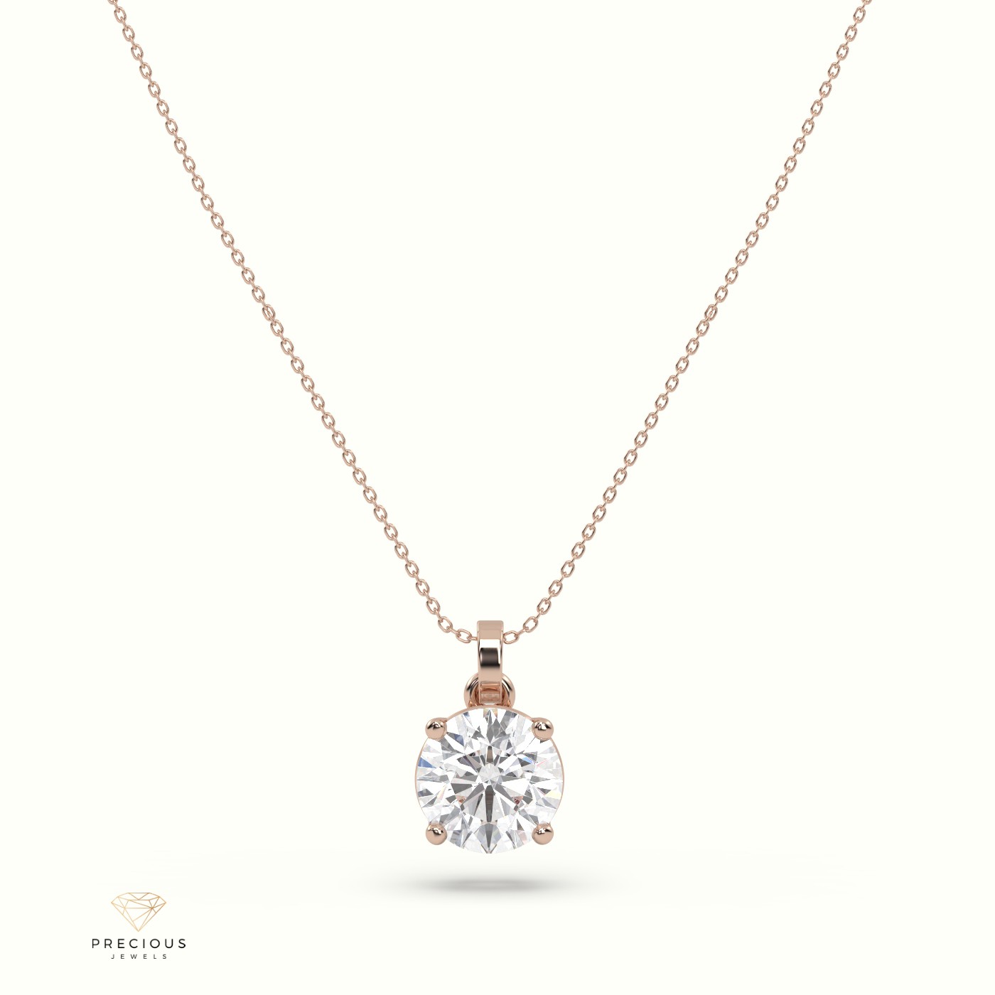 18k rose gold  diamond solitair pendant 1.50 carat 4 round shaped prongs