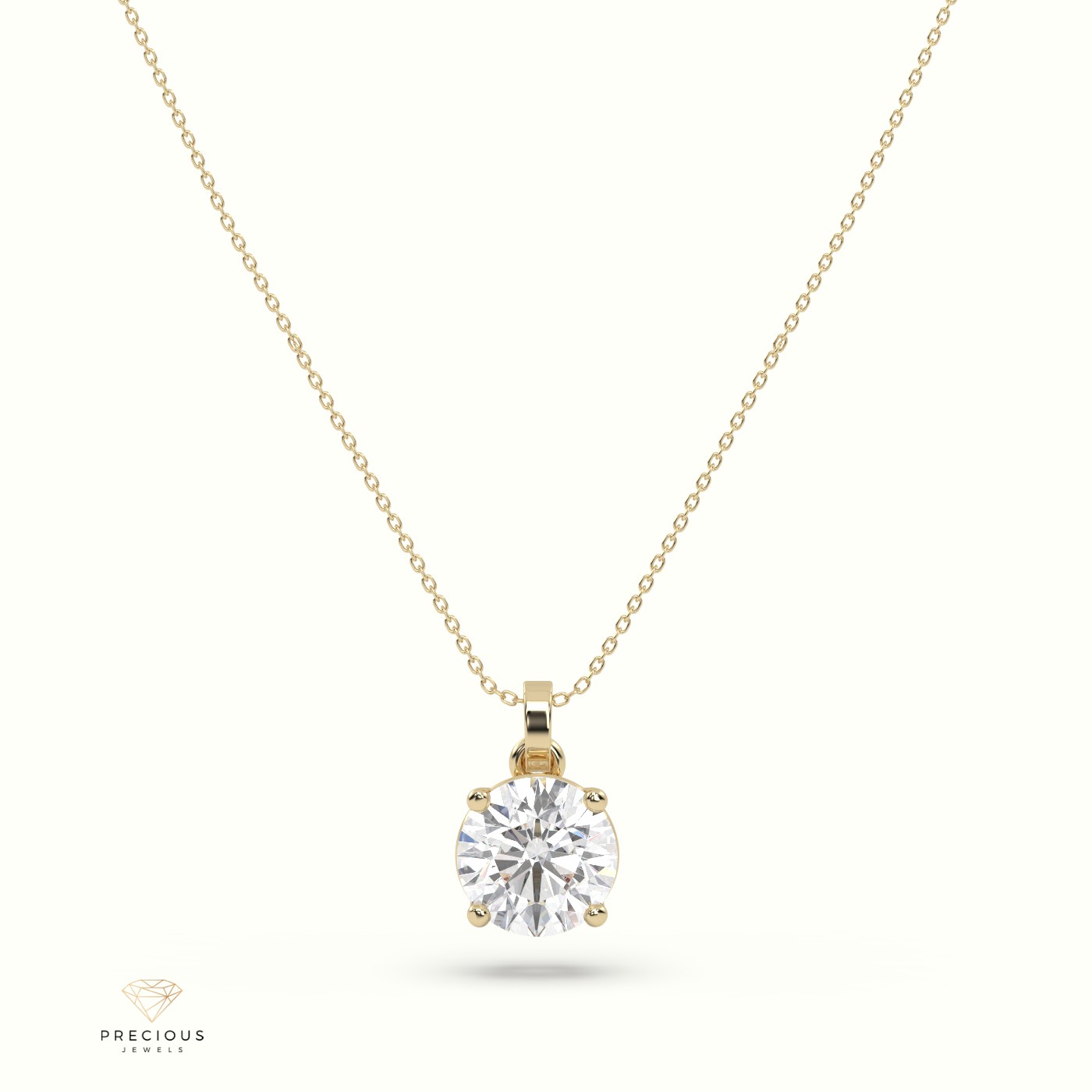 18k yellow gold diamond solitair pendant 1.00 carat 4 round shaped prongs