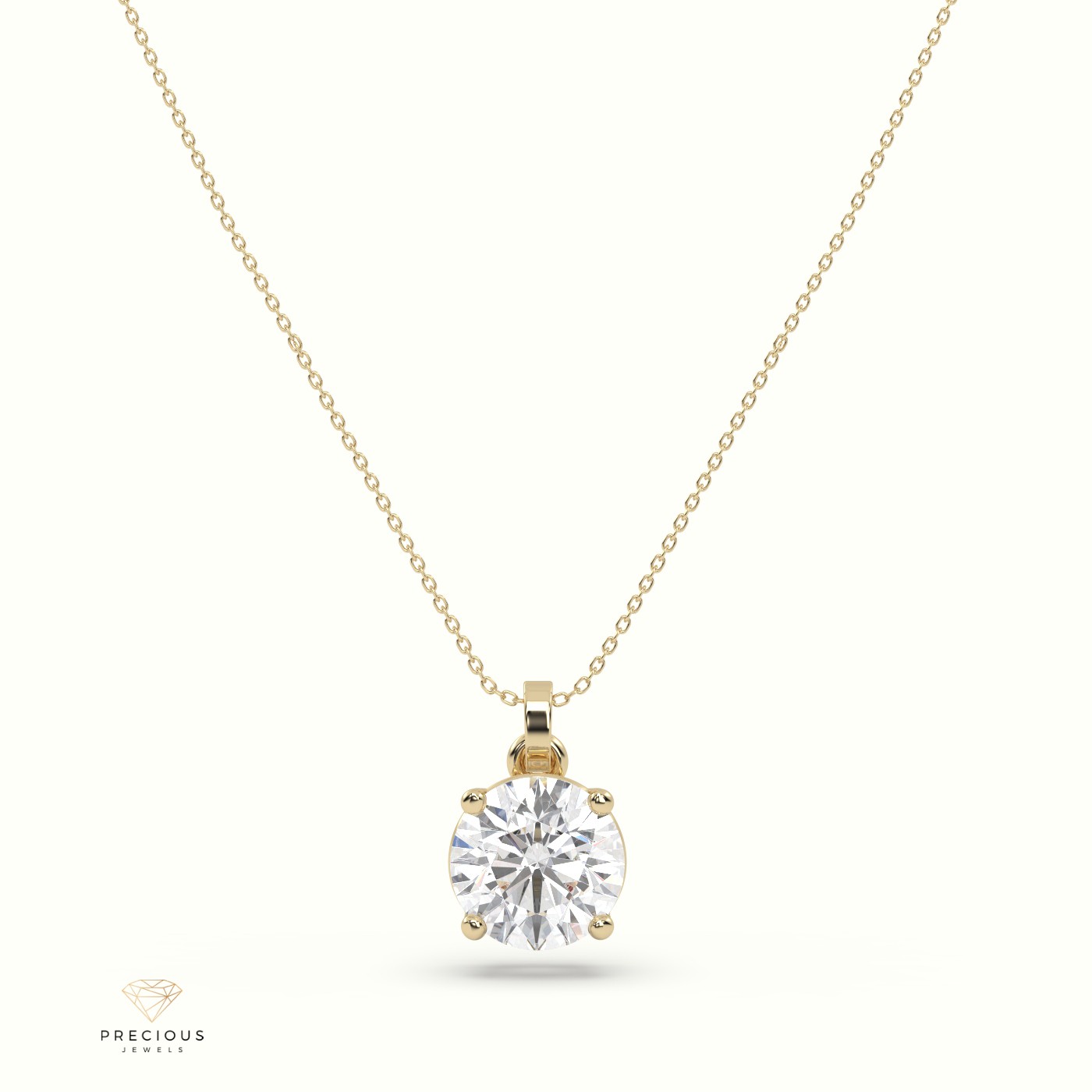 18k yellow gold diamond solitair pendant 1.25 carat 4 round shaped prongs