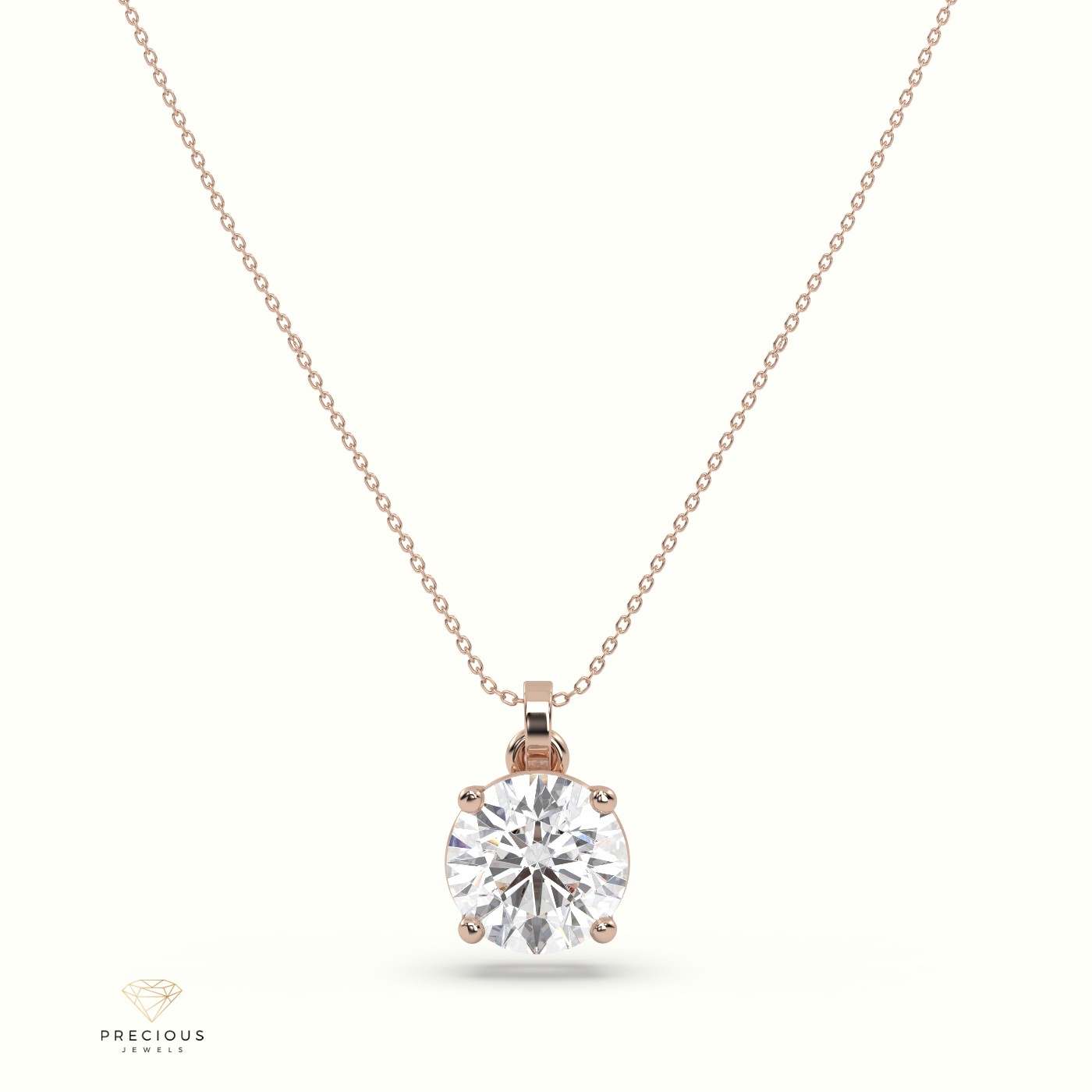 18k rose gold diamond solitair pendant 1.50 carat 4 round shaped prongs