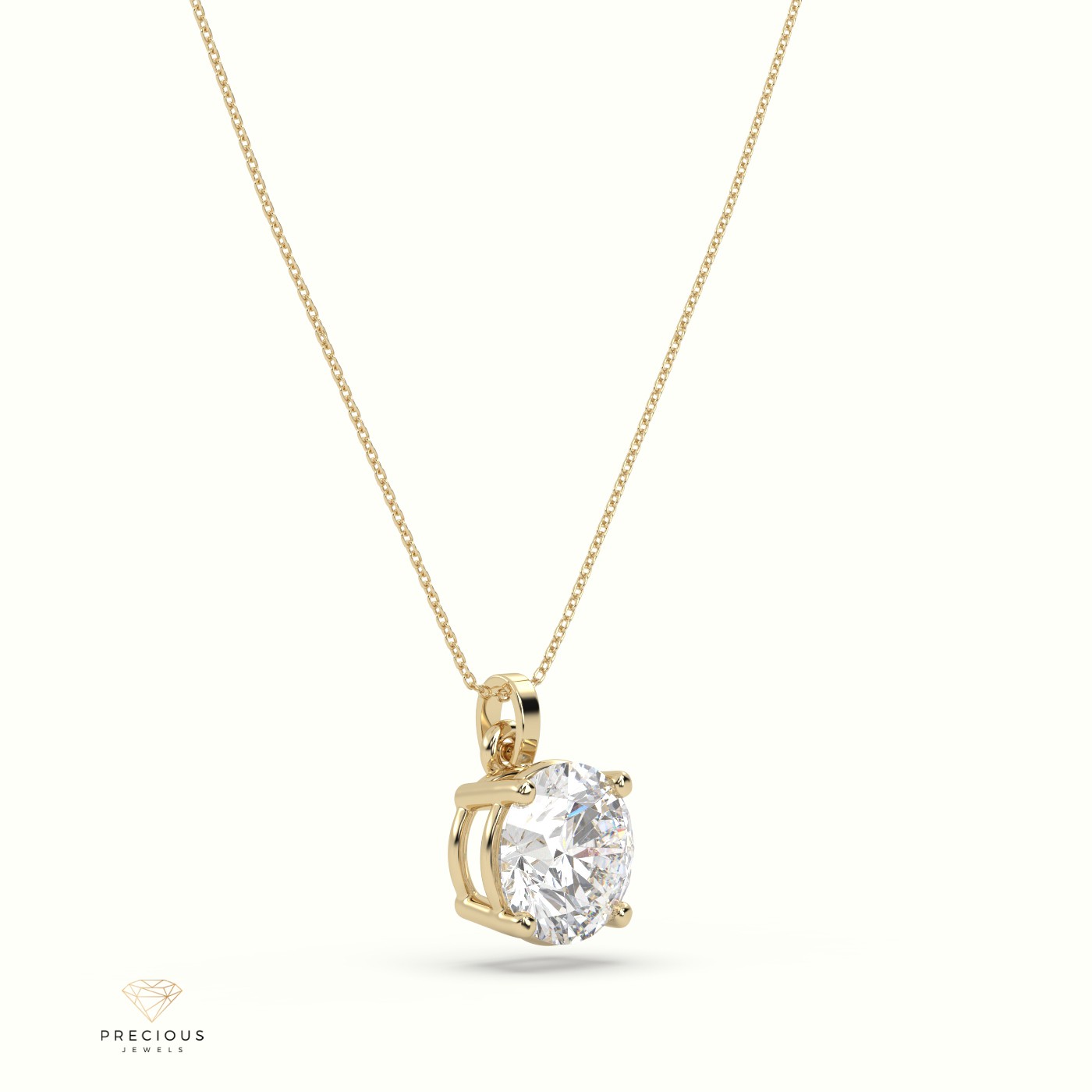 18k yellow gold diamond solitair pendant 1.50 carat 4 round shaped prongs Photos & images