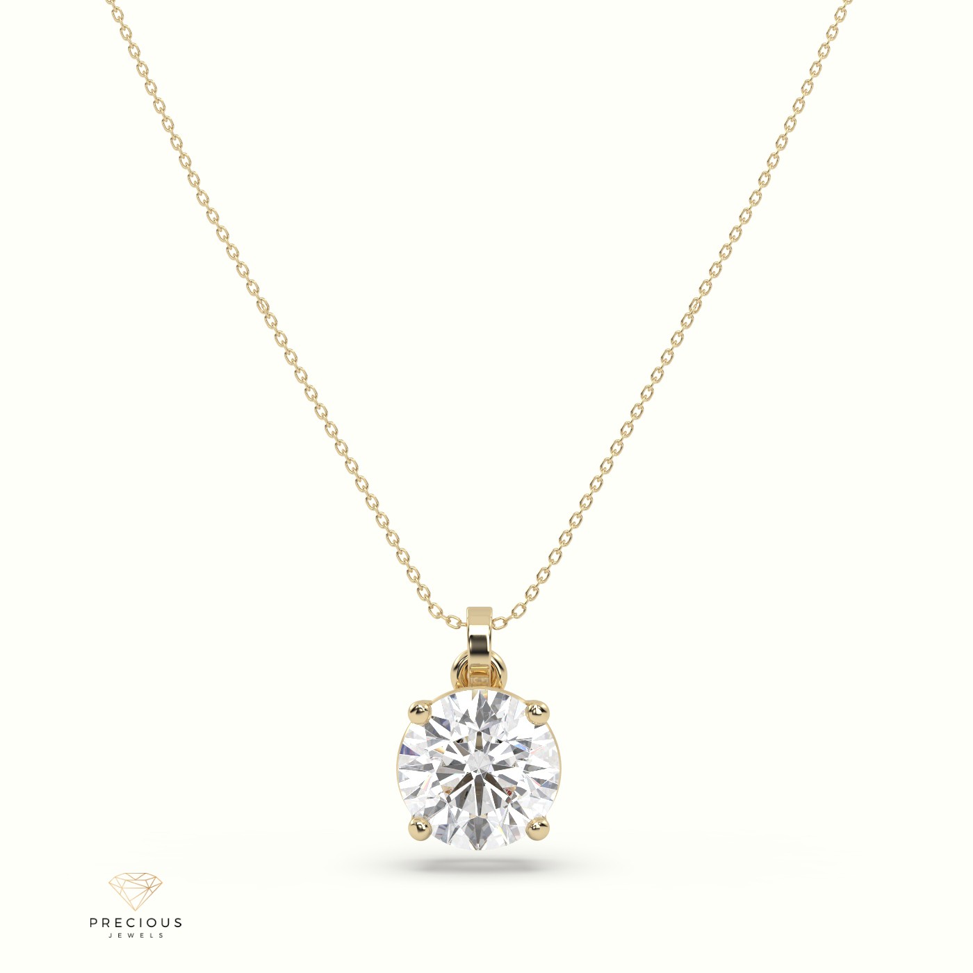 18k yellow gold diamond solitair pendant 1.50 carat 4 round shaped prongs