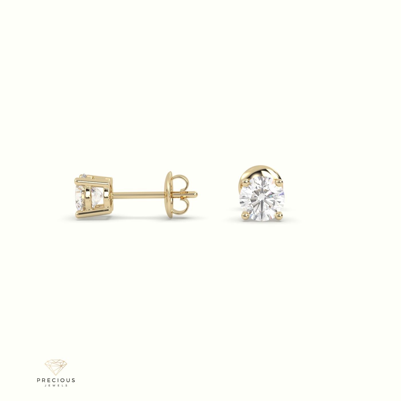 18k yellow gold  4 prongs classic round diamond earring studs Photos & images