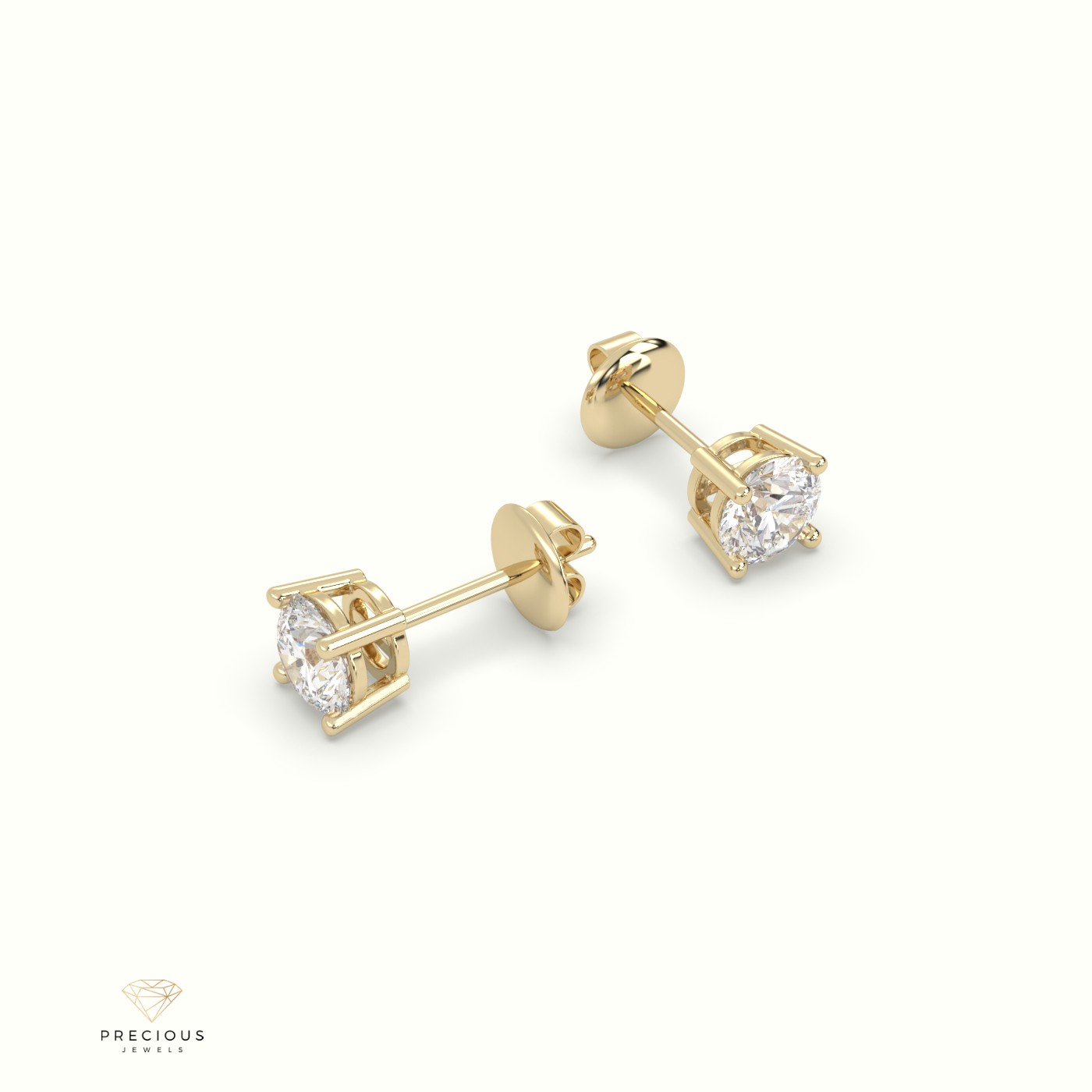 18k yellow gold  4 prongs classic round diamond earring studs Photos & images