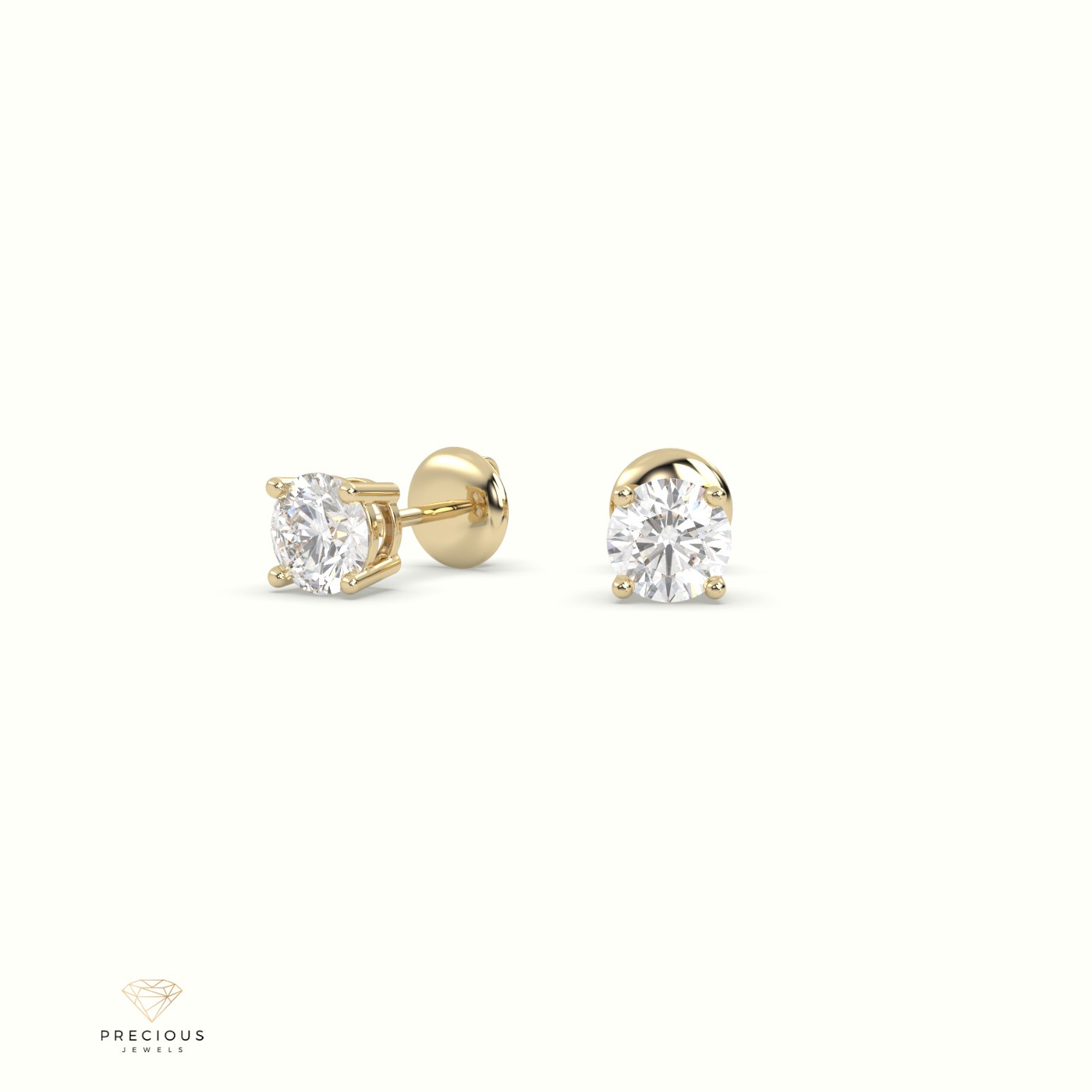 18k yellow gold  4 prongs classic round diamond earring studs