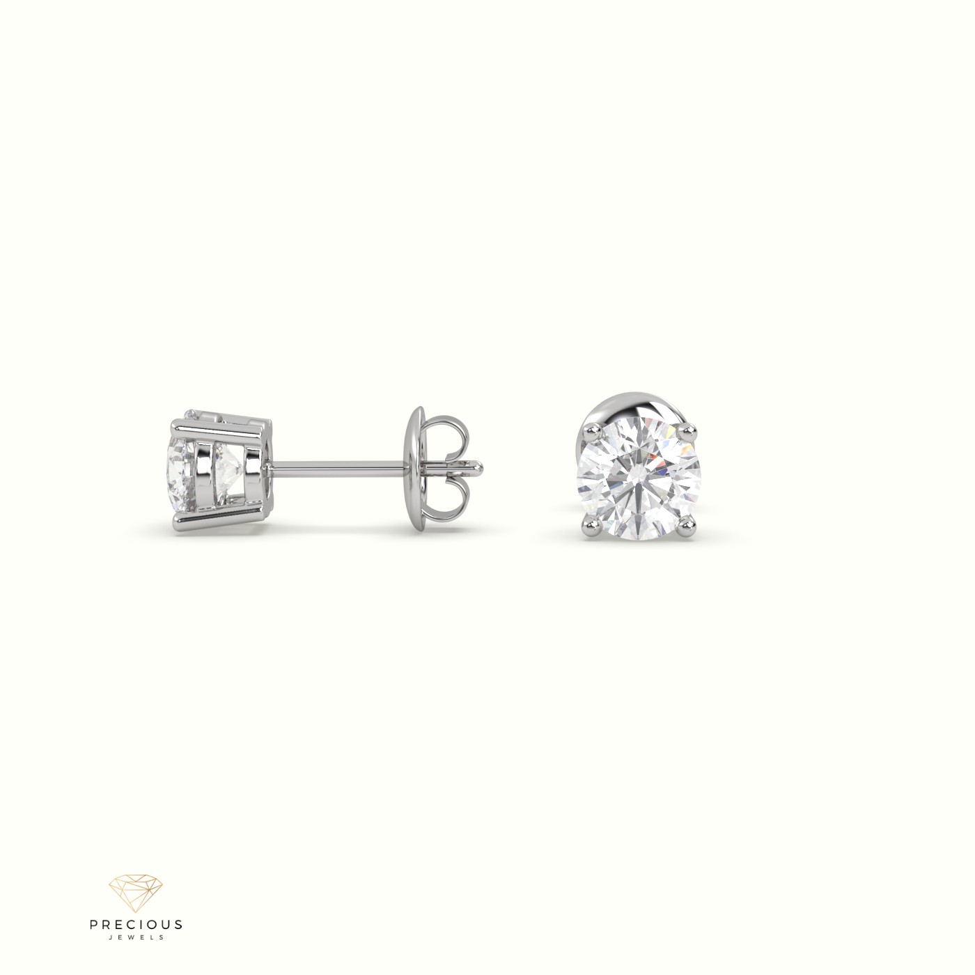 18k white gold 4 prongs classic round diamond earring studs Photos & images