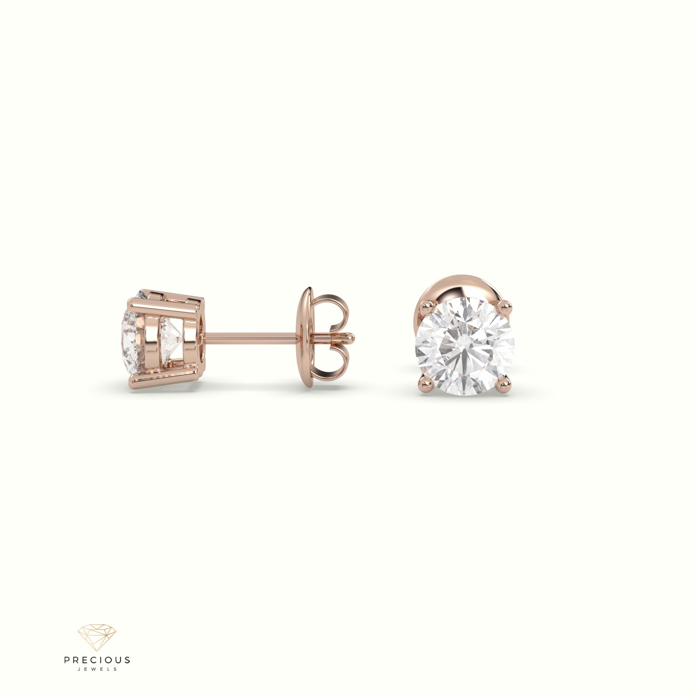 18k rose gold  4 prongs classic round diamond earring studs Photos & images