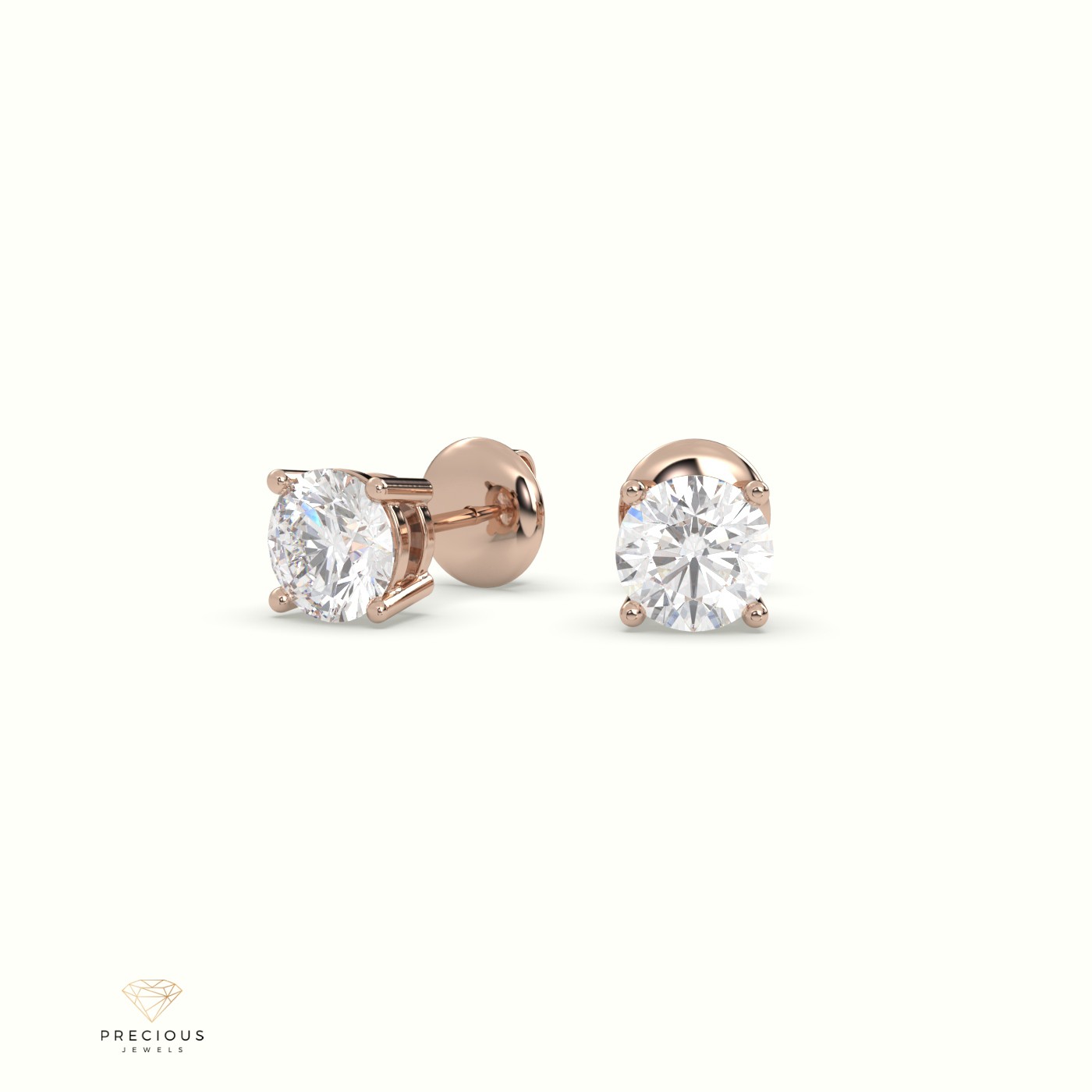 18k rose gold  4 prongs classic round diamond earring studs