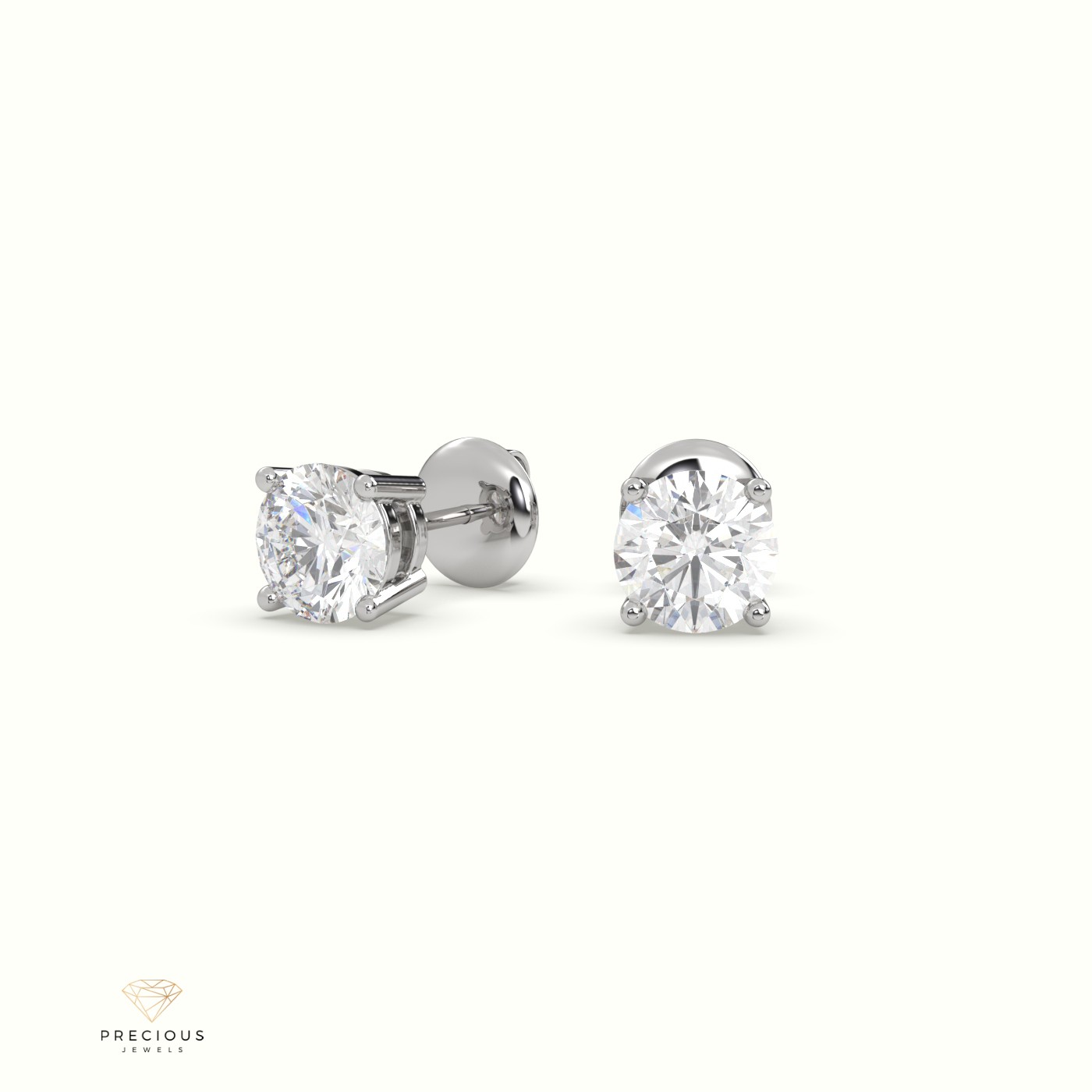 18k white gold  4 prongs classic round diamond earring studs