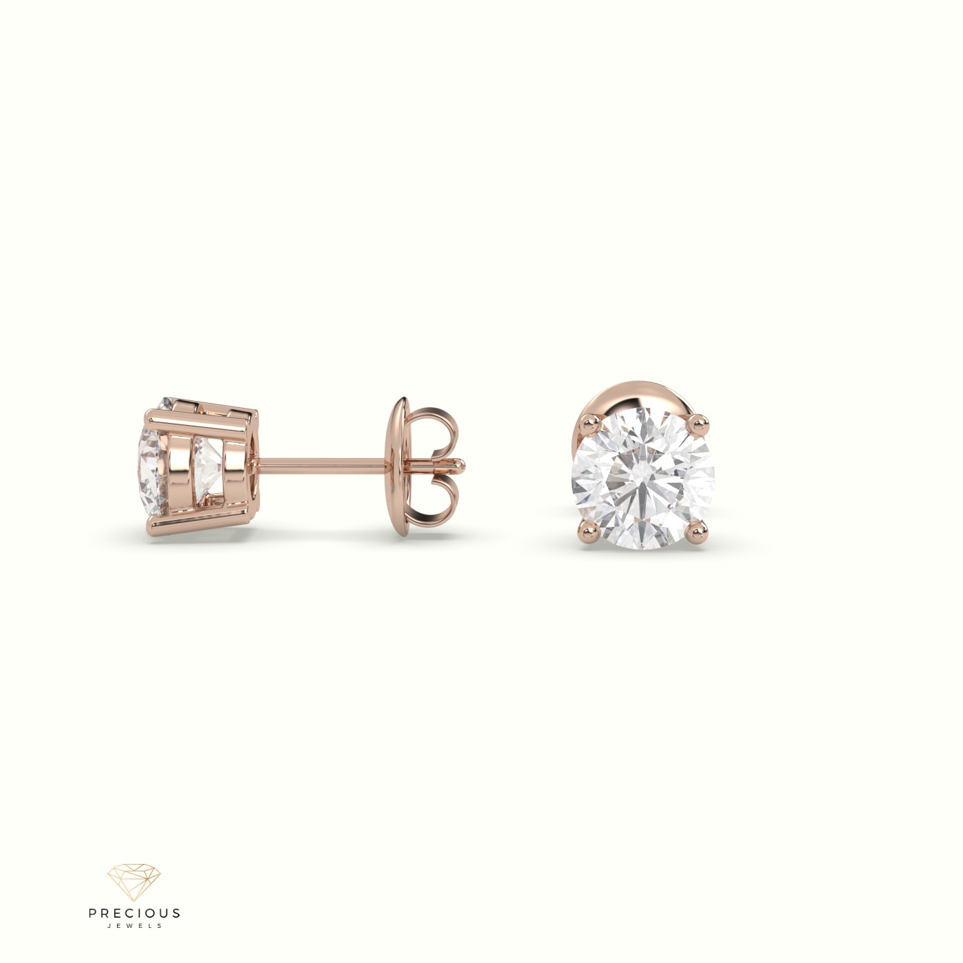 18k rose gold  4 prongs classic round diamond earring studs Photos & images